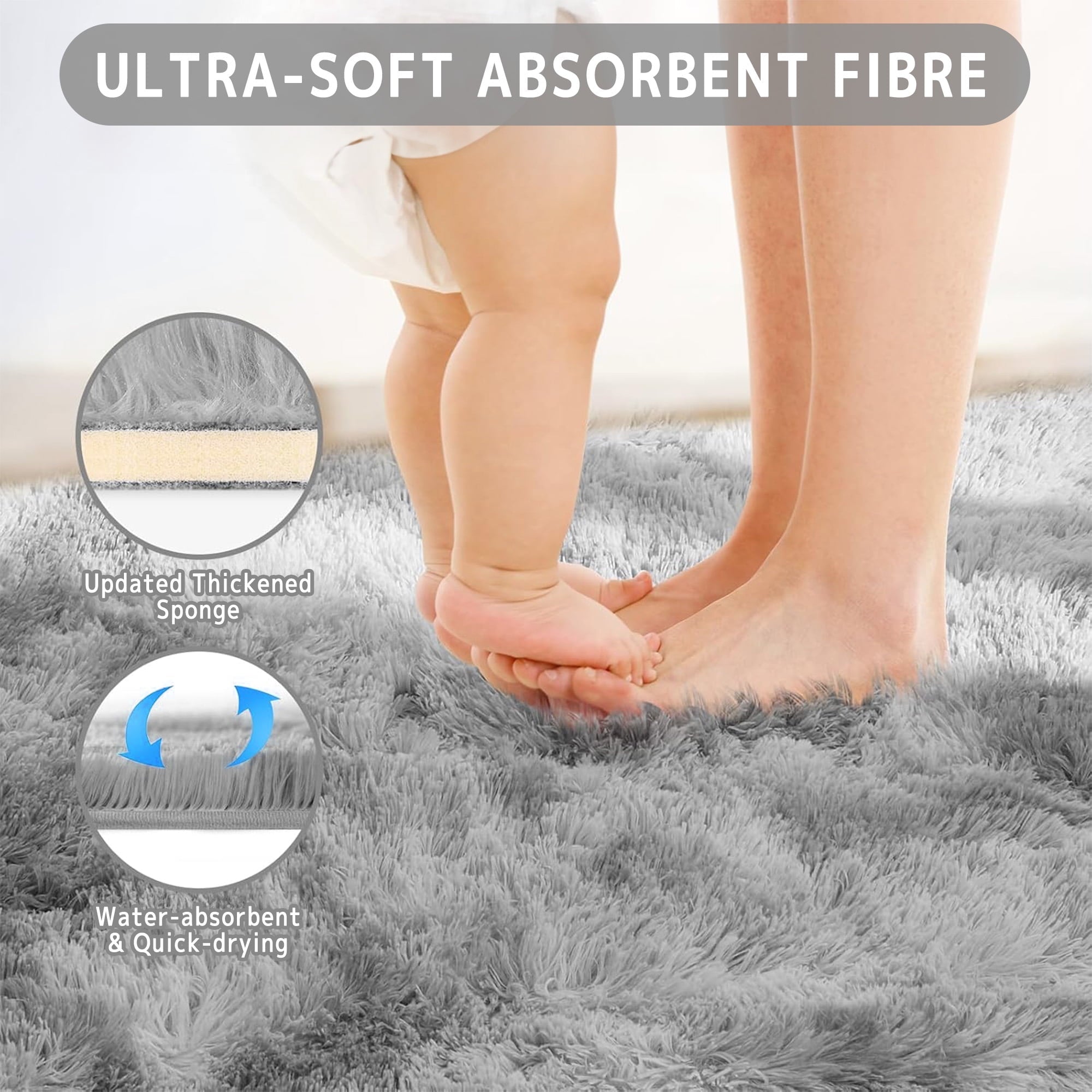 Area Rug for Living Room,Brochao 5ft x 8ft Ultra Shag Area Rug Fluffy Rug,Soft Fuzzy Non-Slip Carpet Mat for Home Decor,Grey