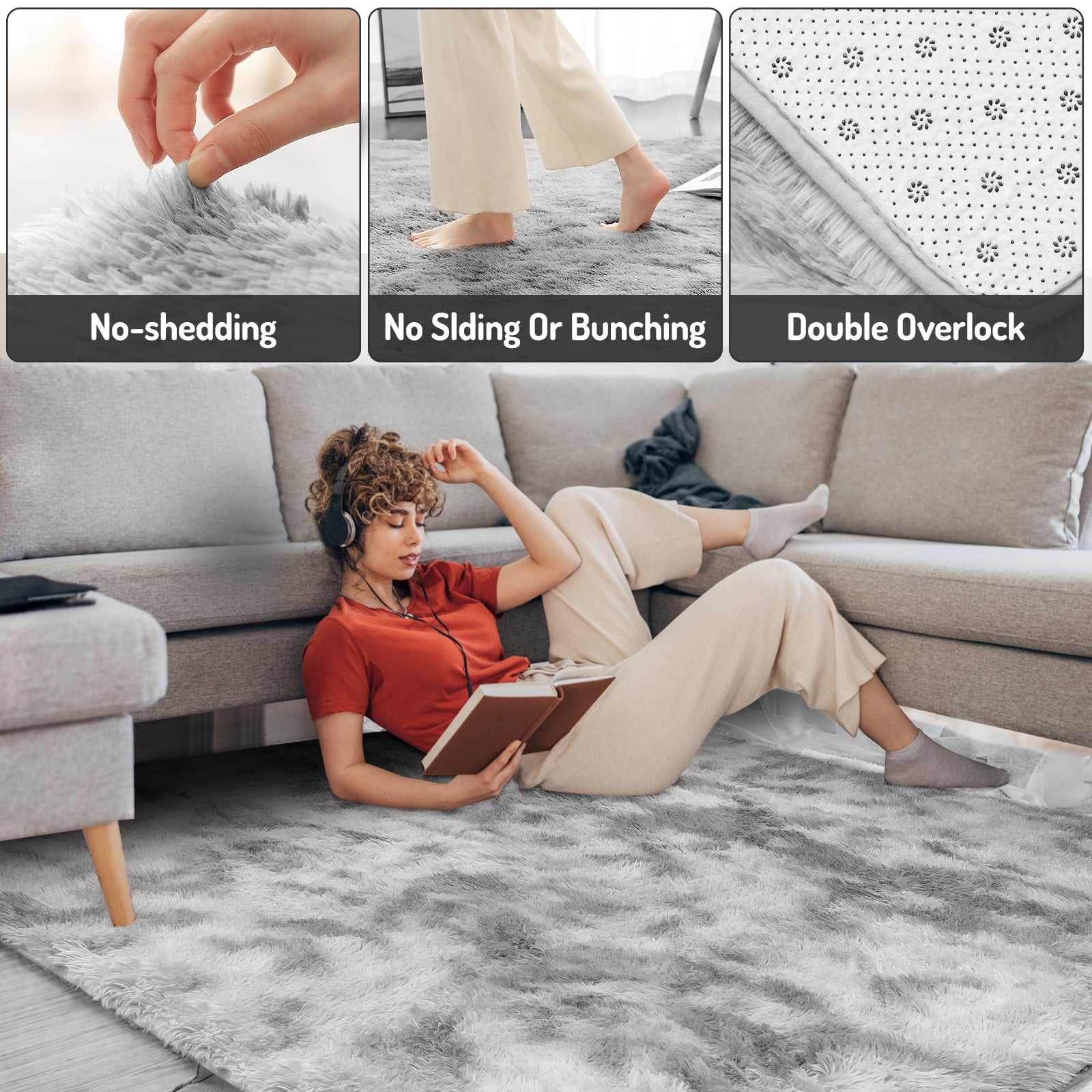 UNTIMATY 8ft x 10ft Area Rug, Soft Fluffy Area Rugs for Living Room Bedroom Kids Room Decor Carpet, Light Gray