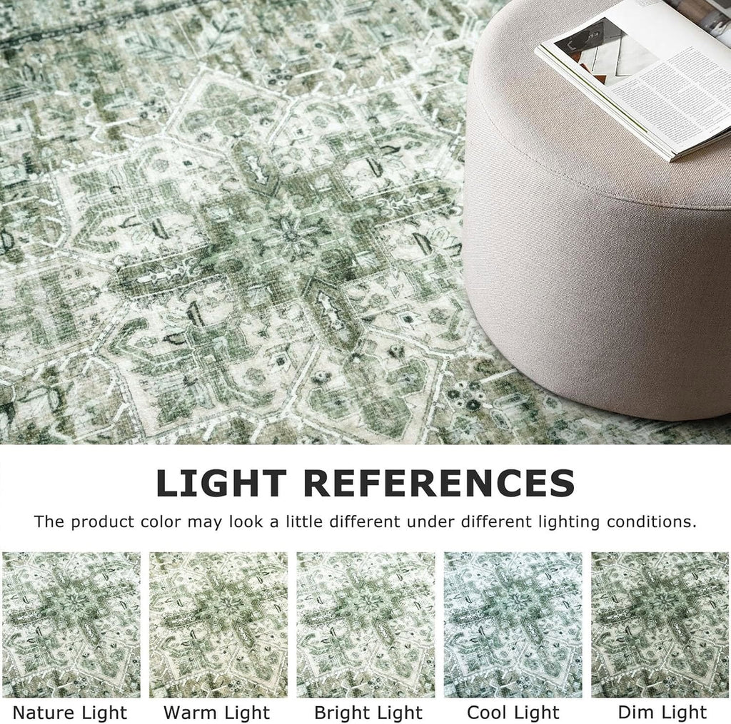 Suelur Small Area Rugs 2x3 Green Washable Rug for Entryway Soft Non-Slip Throw Rugs Low-Pile Printed Distressed Medallion Indoor Door Mat for Entrance Foyer Bedside