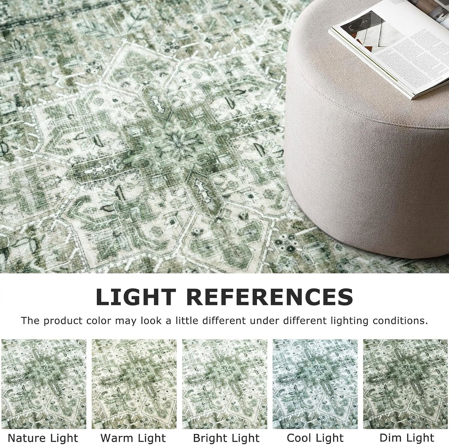 Suelur Small Area Rugs 2x3 Green Washable Rug for Entryway Soft Non-Slip Throw Rugs Low-Pile Printed Distressed Medallion Indoor Door Mat for Entrance Foyer Bedside