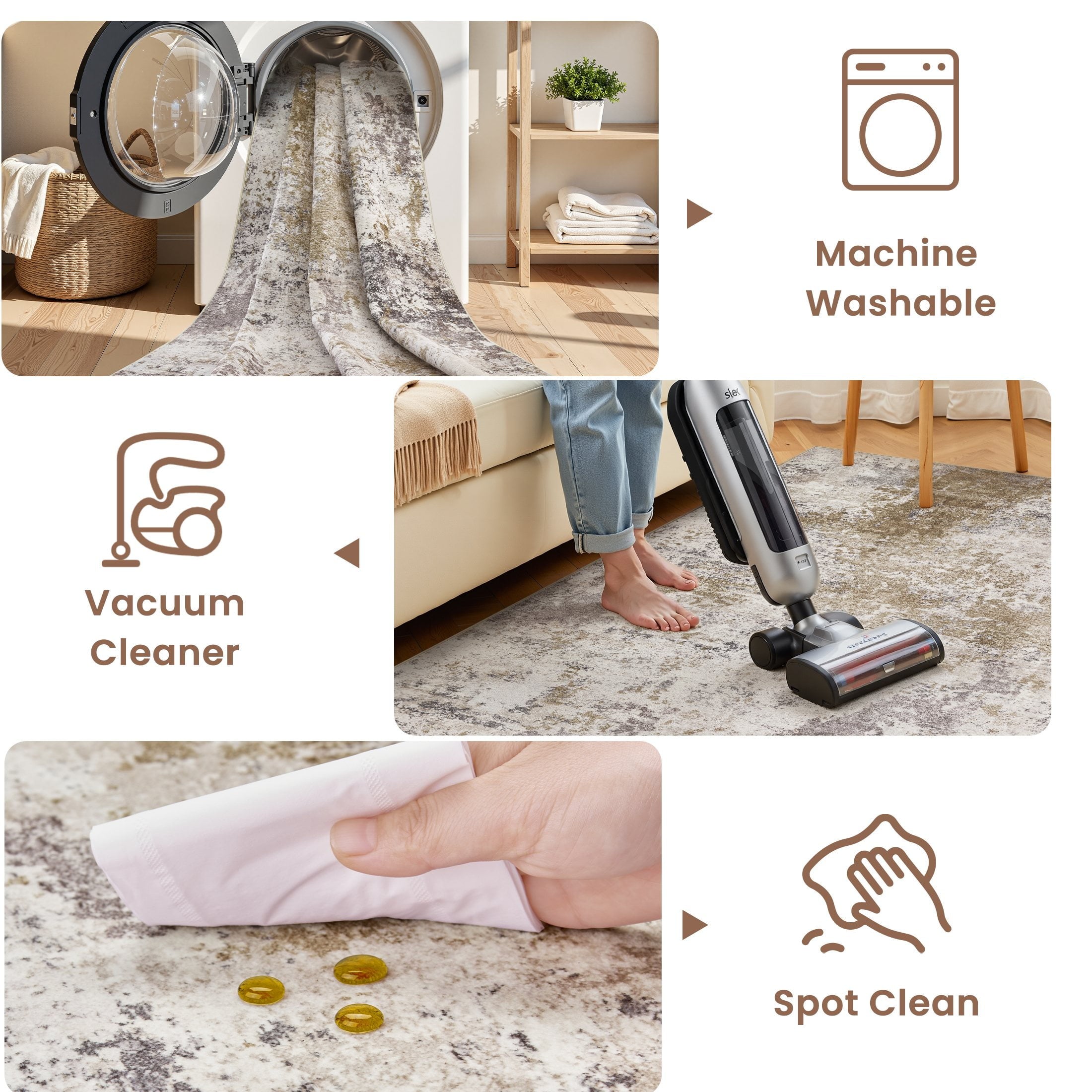 UERMEI 9'x12' Large Area Rugs for Living Room, Washable Non-slip Soft Indoor Modern Abstract Rug for Bedroom Dining Room Office Home Decor Carpet,Brown