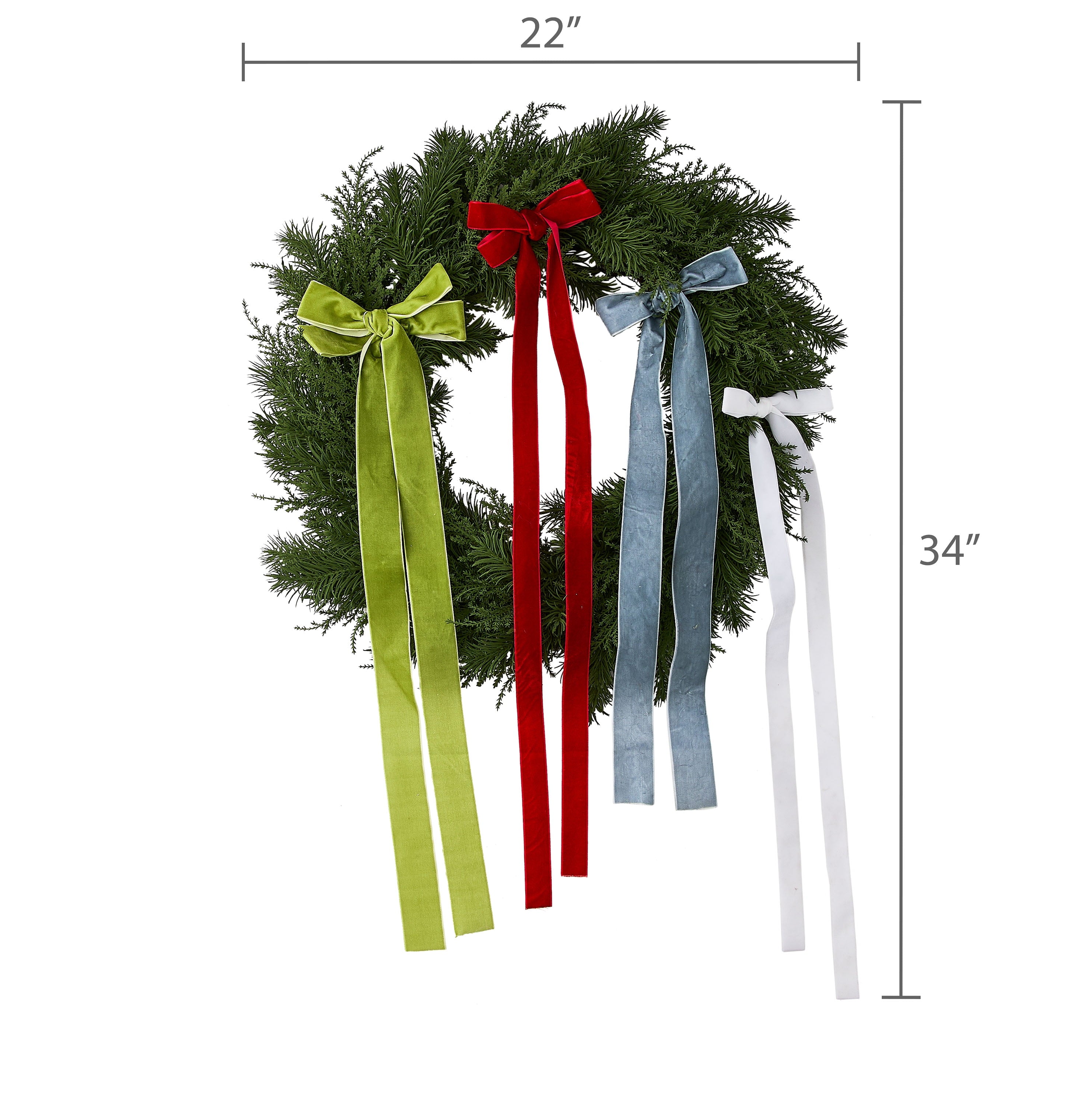 Greenery Christmas Wreath with Bows, Multicolor, 24", by Holiday Time