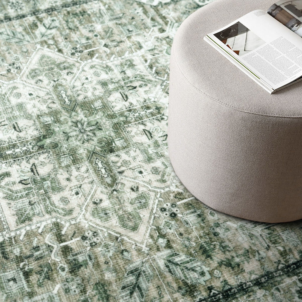 Suelur Small Area Rugs 2x3 Green Washable Rug for Entryway Soft Non-Slip Throw Rugs Low-Pile Printed Distressed Medallion Indoor Door Mat for Entrance Foyer Bedside