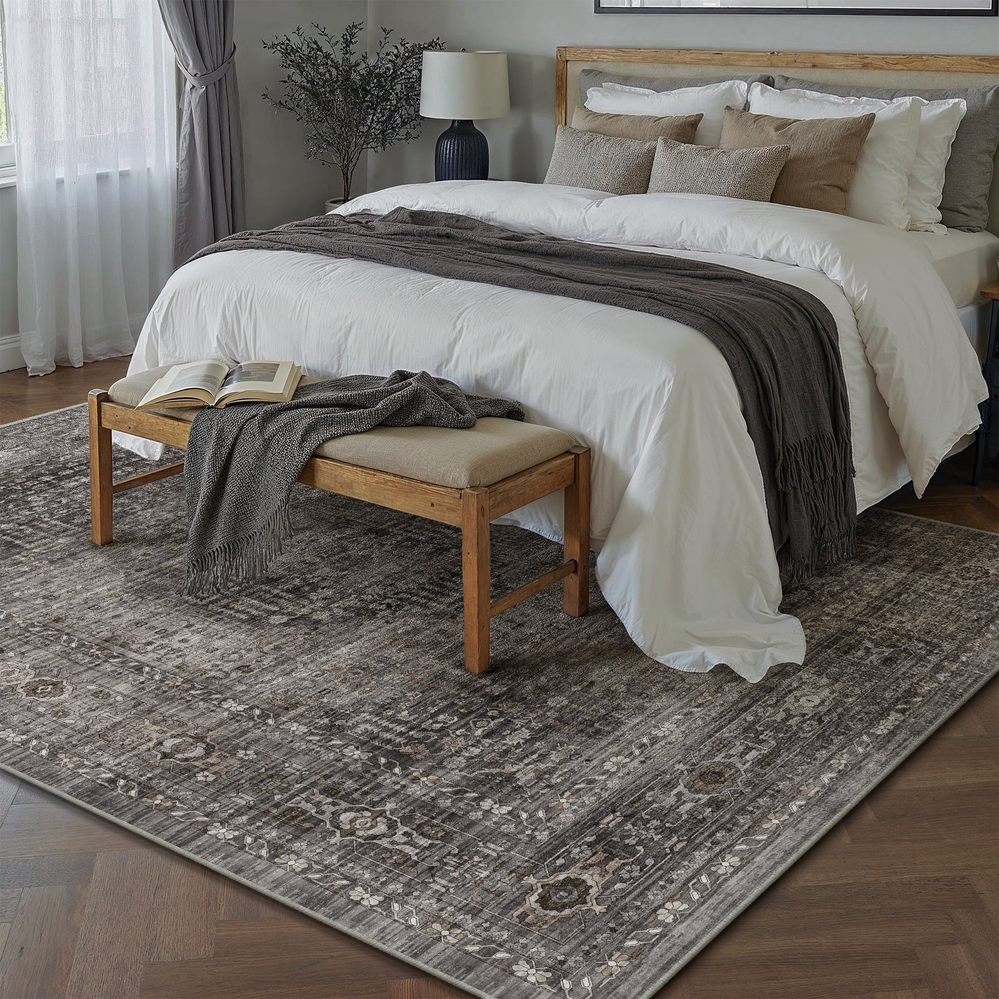 BERTHMEER 8'x10' Area Rugs for Living Room Bedroom Vintage Brown Carpets Kitchen Office Machine Washable Farmhouse Dining Room Oriental Rugs Non Slip Traditional Distressed Rugs