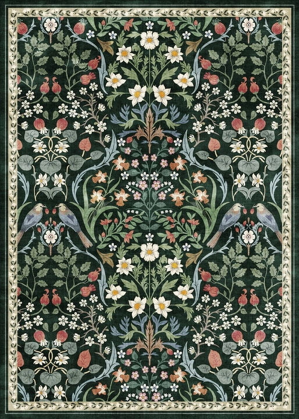 BERTHMEER Large 8'x10' Area Rugs for Living Room Rugs for Bedroom Kitchen Office Rugs Vintage Green Floral Carpets Machine Washable Farmhouse Dining Room Oriental Flower Non Slip Rugs, Multicolor