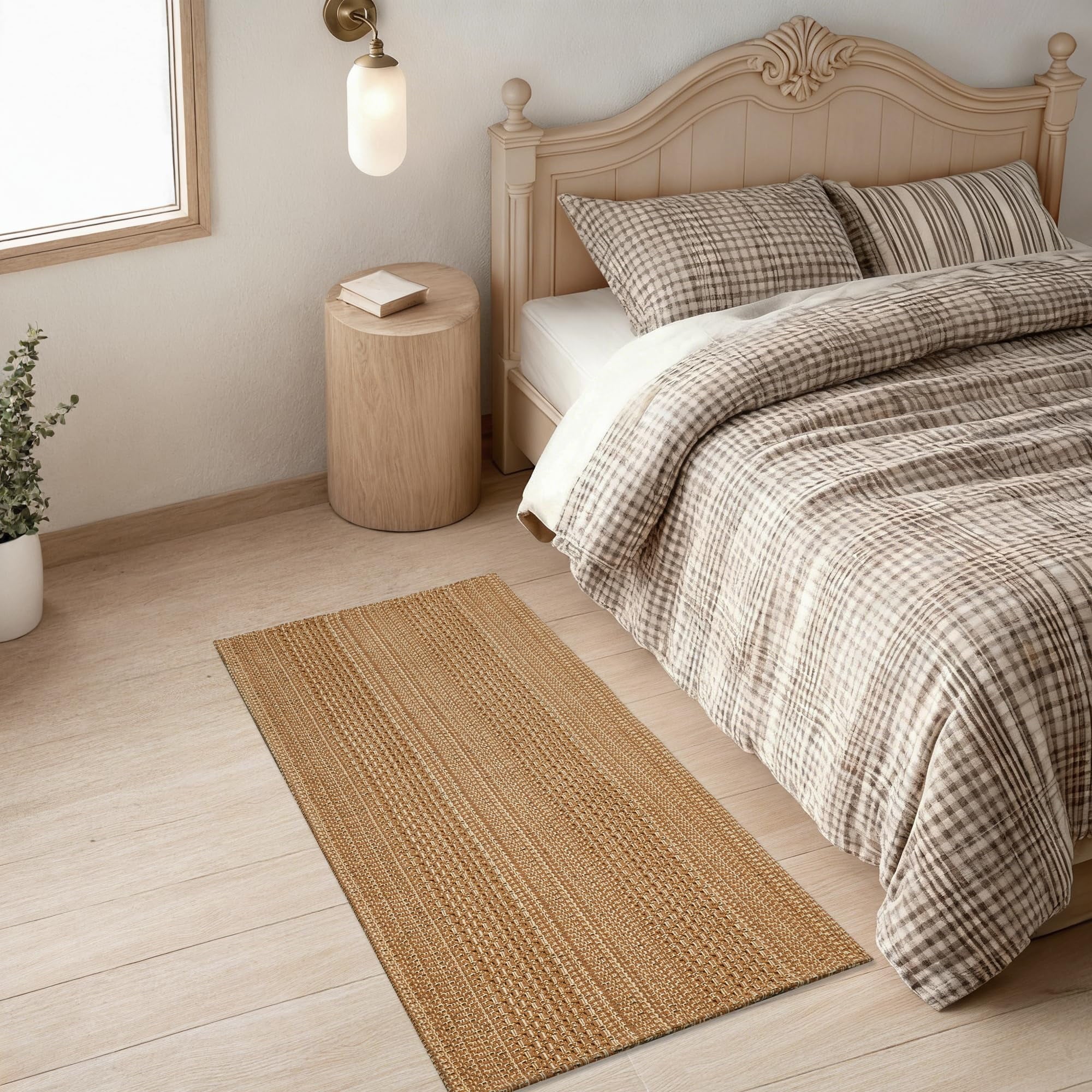 3x5 ft Area Rug - Machine Washable Non-Slip Boho Rug for Living Room, Braided Rug for Bedroom, Dining Room, Home Office - Soft, Lightweight, Stain-Resistant, Soundproof - Light Taupe Brown