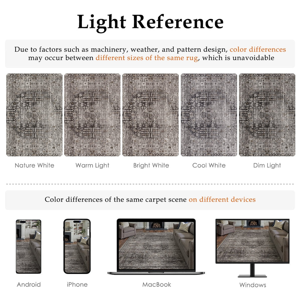 BERTHMEER 8'x10' Area Rugs for Living Room Bedroom Vintage Brown Carpets Kitchen Office Machine Washable Farmhouse Dining Room Oriental Rugs Non Slip Traditional Distressed Rugs