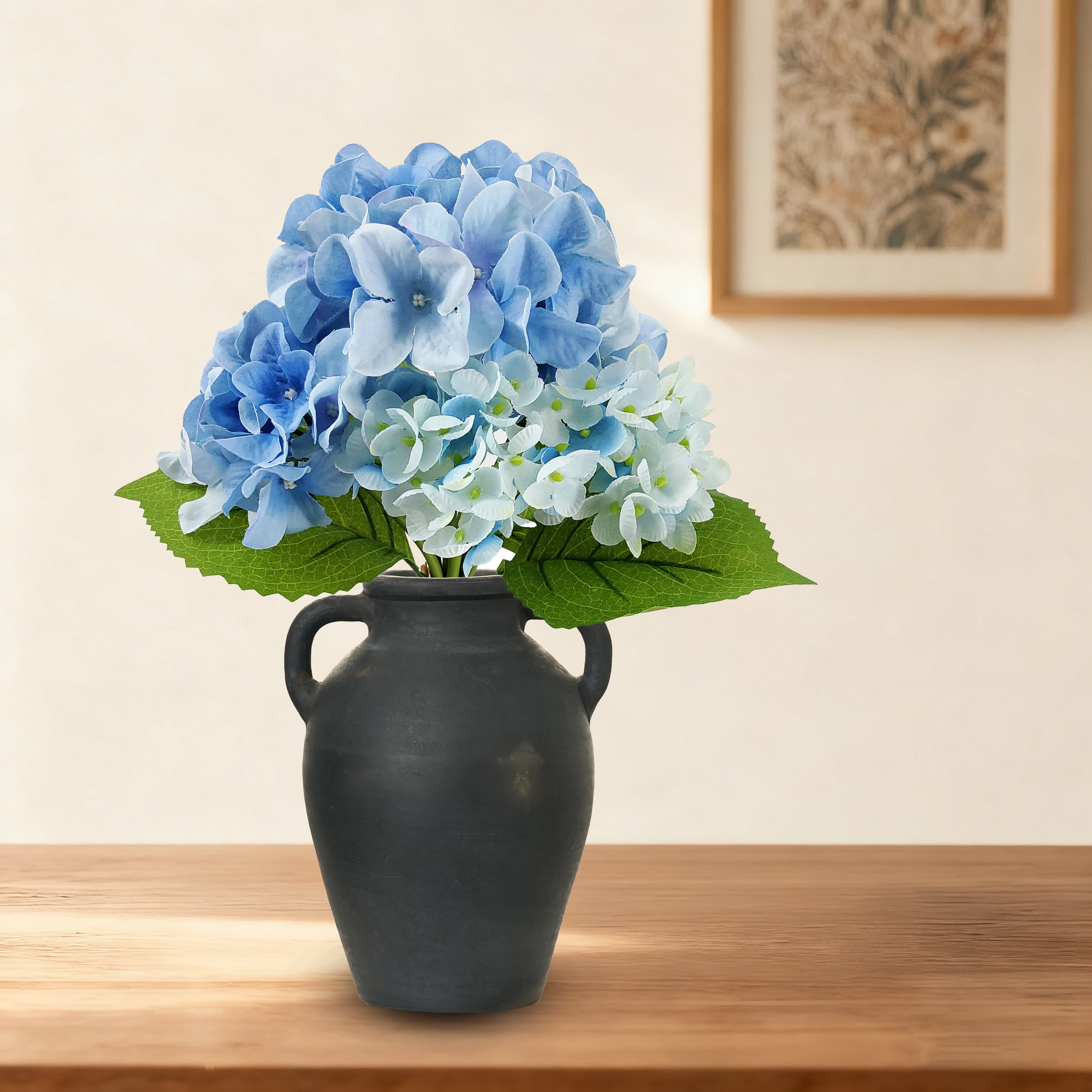 Mainstays 15in Indoor Artificial Hydrangea Bundle, Blue Color, Artificial Hydrangea Plant.