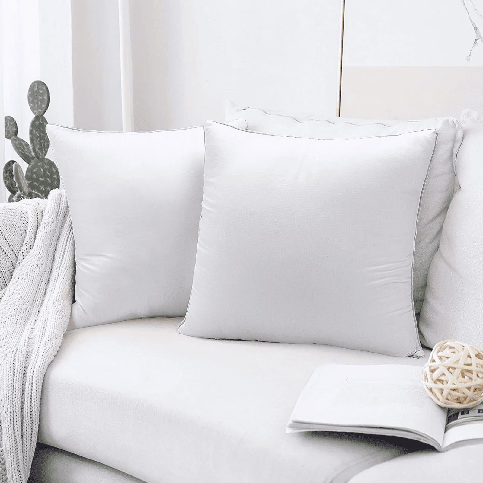 COOKEY 20 x 20 Throw Pillow Inserts(Set of 4),Indoor White Square Decorative Pillows for Couch & Bed