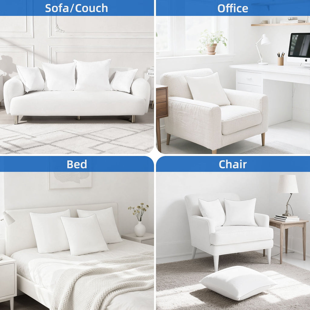 COOKEY 20 x 20 Throw Pillow Inserts(Set of 4),Indoor White Square Decorative Pillows for Couch & Bed