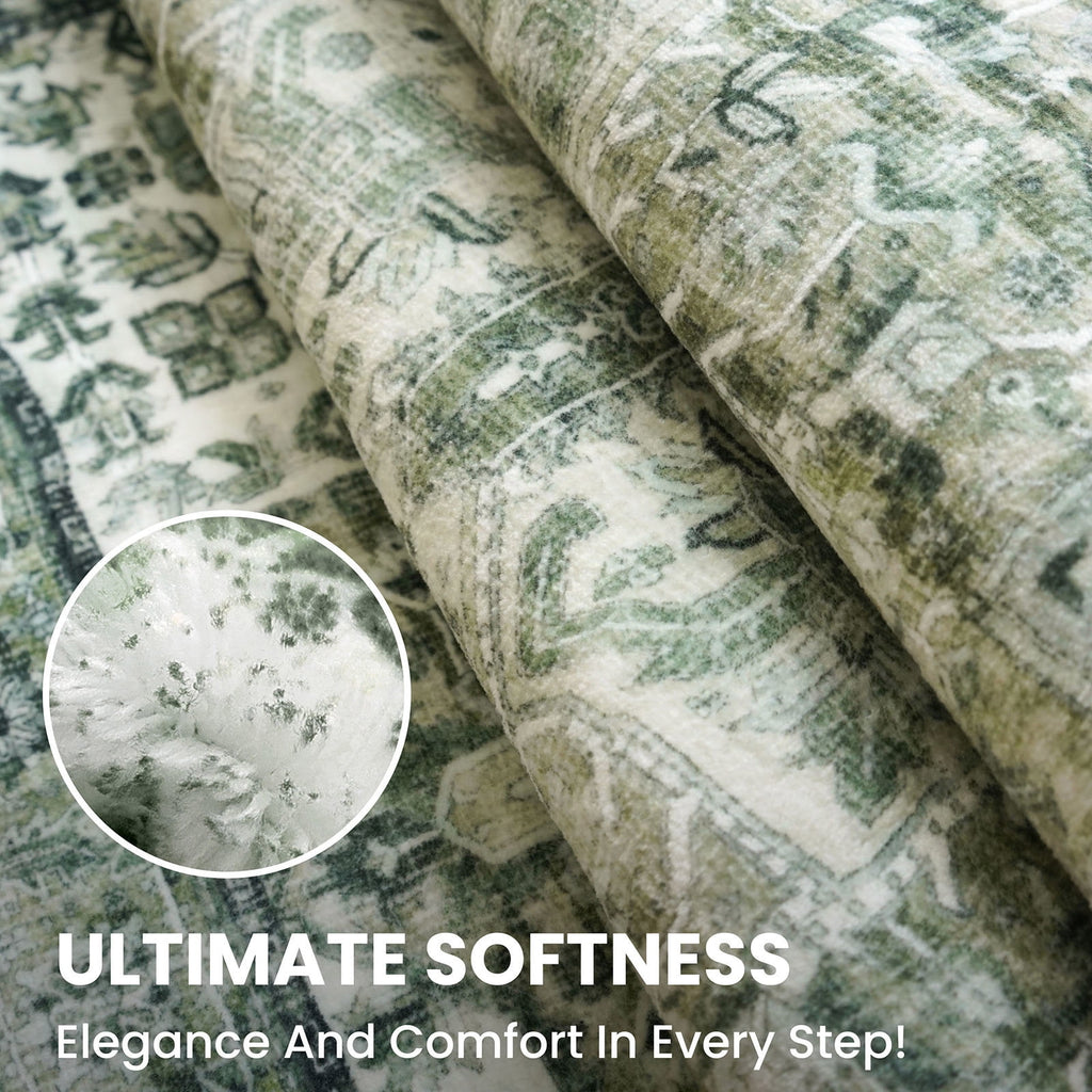 Suelur Small Area Rugs 2x3 Green Washable Rug for Entryway Soft Non-Slip Throw Rugs Low-Pile Printed Distressed Medallion Indoor Door Mat for Entrance Foyer Bedside