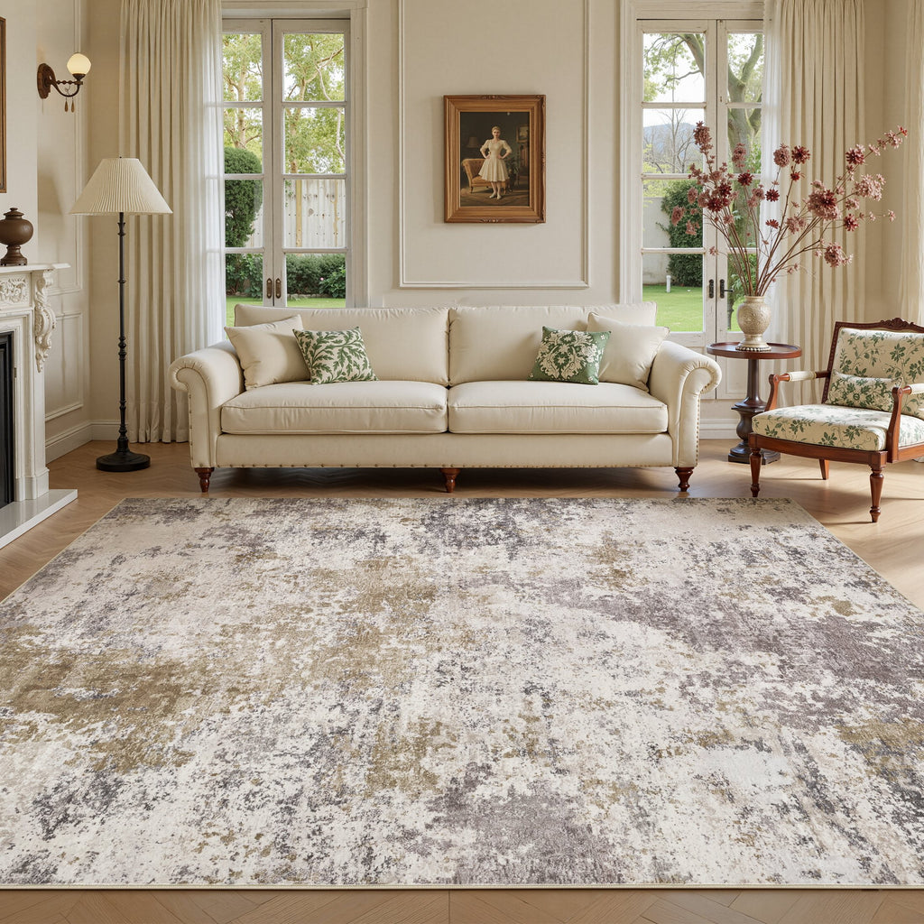 UERMEI 9'x12' Large Area Rugs for Living Room, Washable Non-slip Soft Indoor Modern Abstract Rug for Bedroom Dining Room Office Home Decor Carpet,Brown