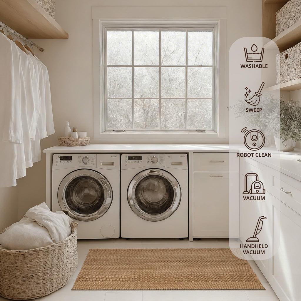 3x5 ft Area Rug - Machine Washable Non-Slip Boho Rug for Living Room, Braided Rug for Bedroom, Dining Room, Home Office - Soft, Lightweight, Stain-Resistant, Soundproof - Light Taupe Brown