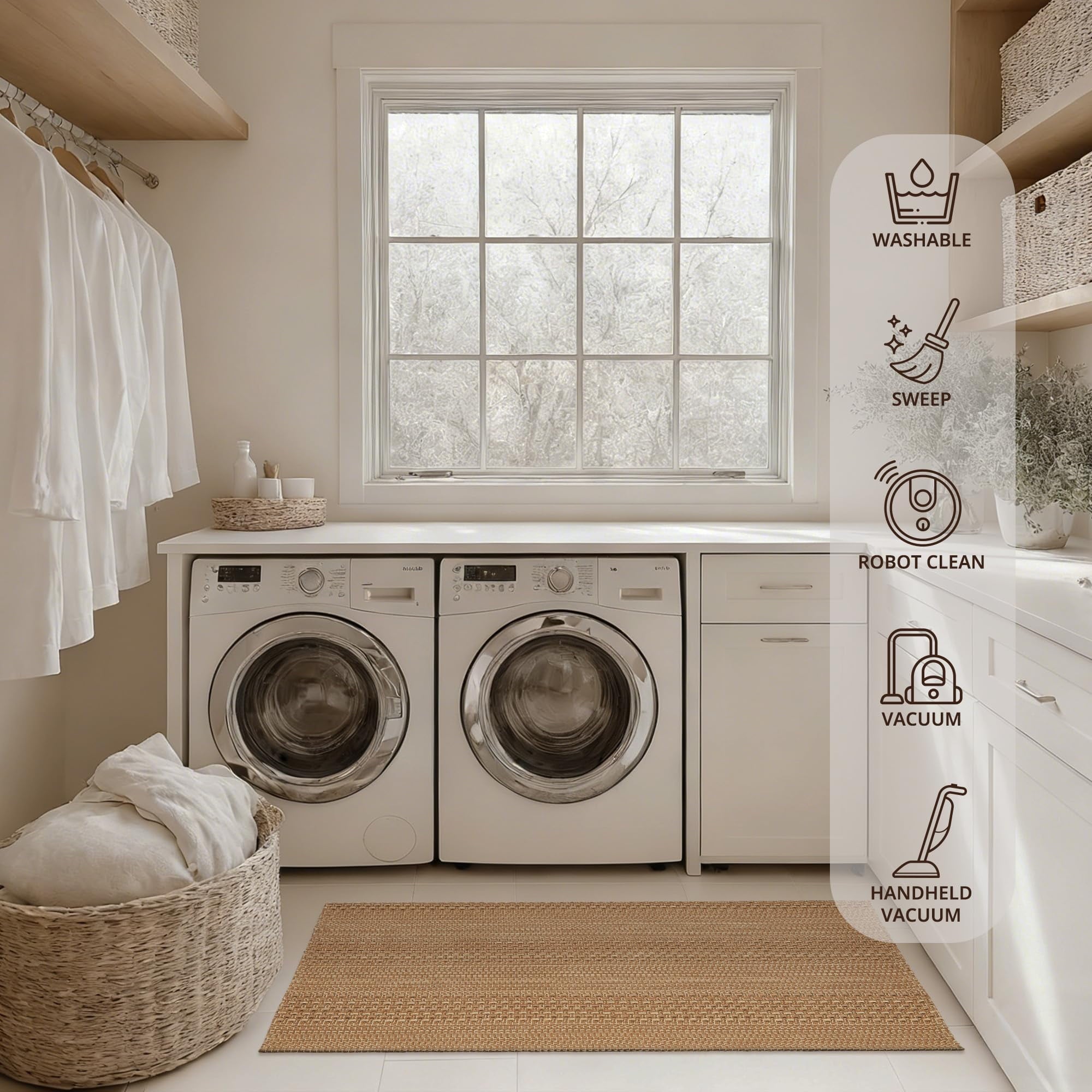 3x5 ft Area Rug - Machine Washable Non-Slip Boho Rug for Living Room, Braided Rug for Bedroom, Dining Room, Home Office - Soft, Lightweight, Stain-Resistant, Soundproof - Light Taupe Brown