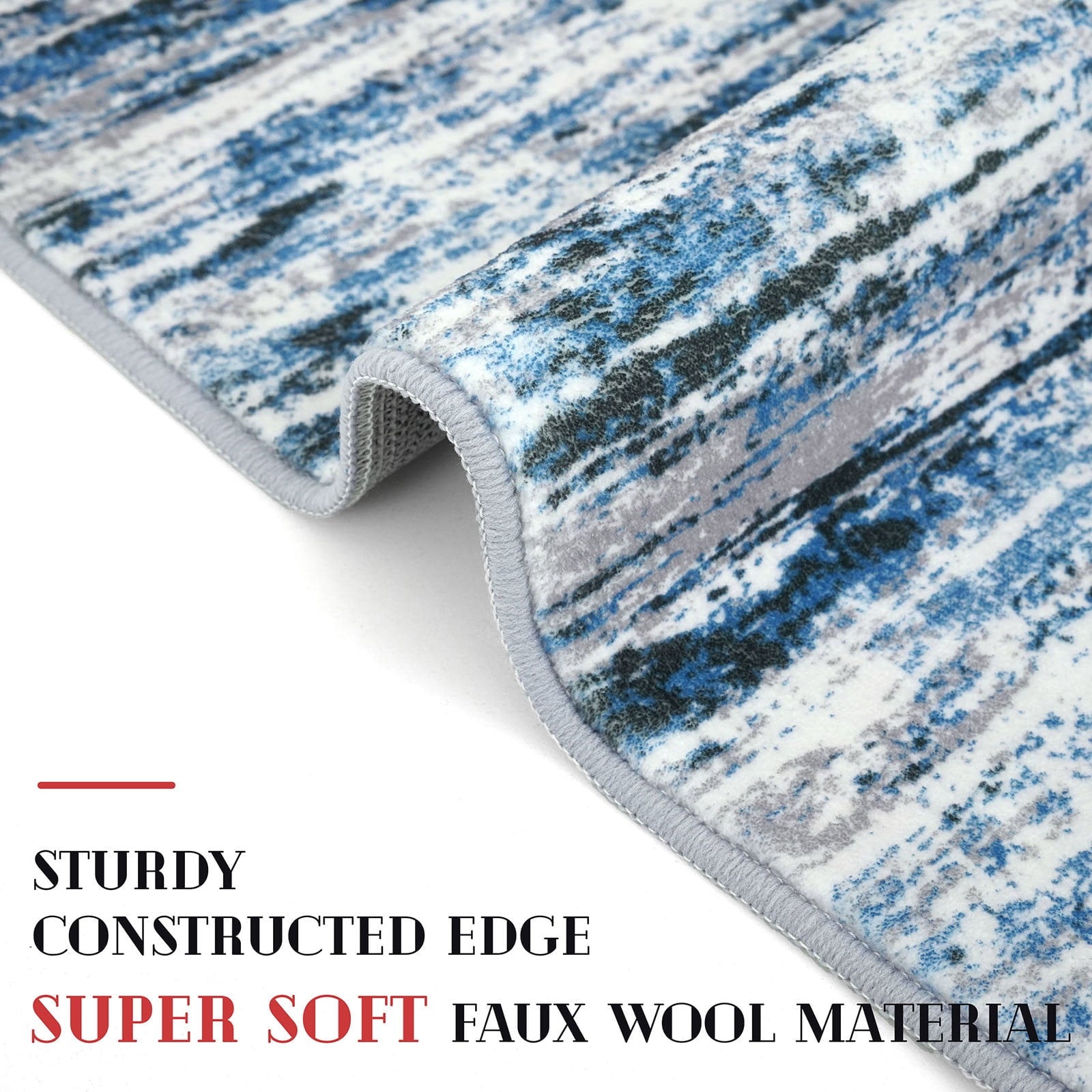 Suelur Runner Rug for Hallways Washable Kitchen Runner Non-Slip Soft 2x8 Runner Rug Thin Print Faux Wool Carpet Runner for Entryway Bedroom Laundry Room Indoor Home, Grey Blue White