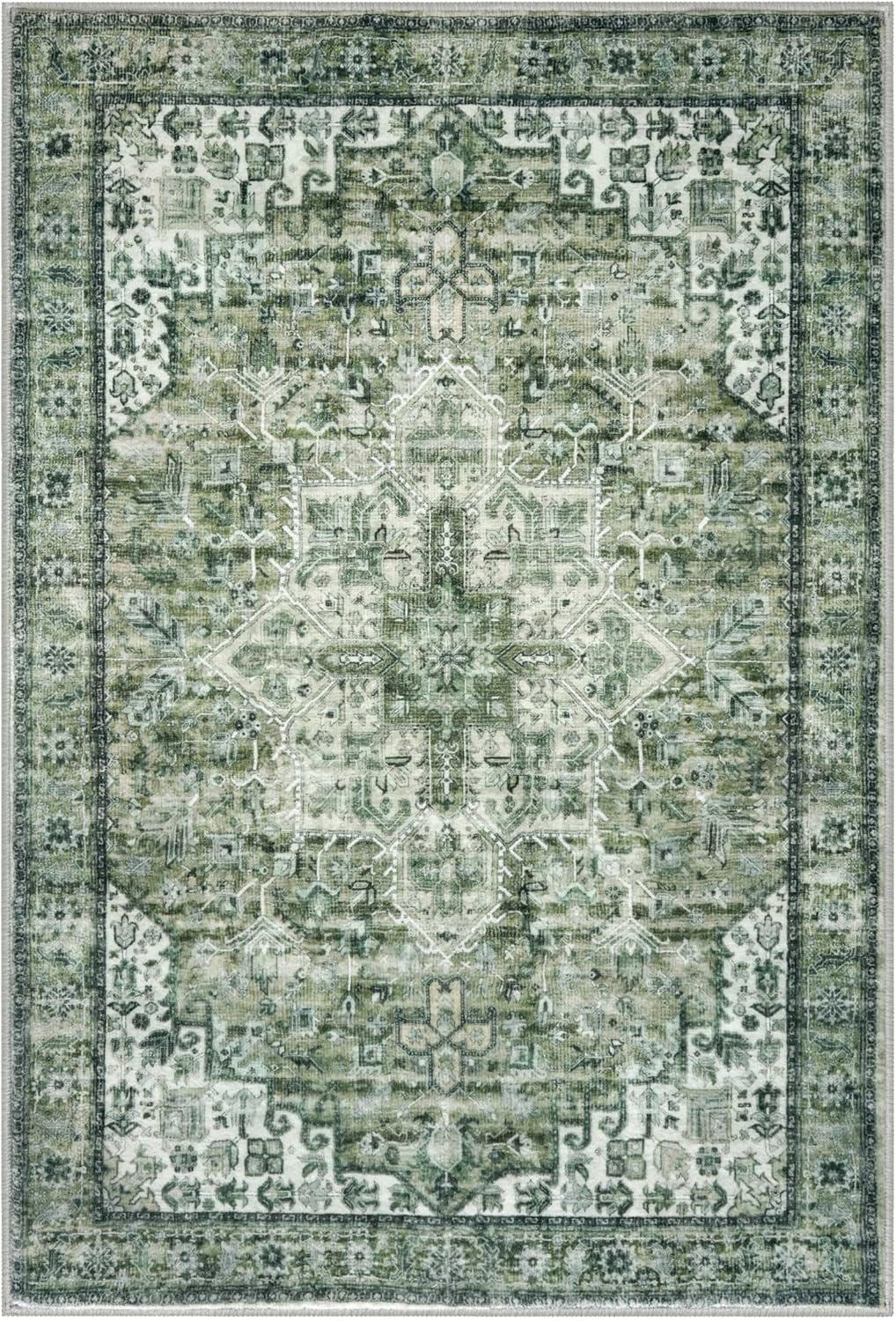 Suelur Small Area Rugs 2x3 Green Washable Rug for Entryway Soft Non-Slip Throw Rugs Low-Pile Printed Distressed Medallion Indoor Door Mat for Entrance Foyer Bedside