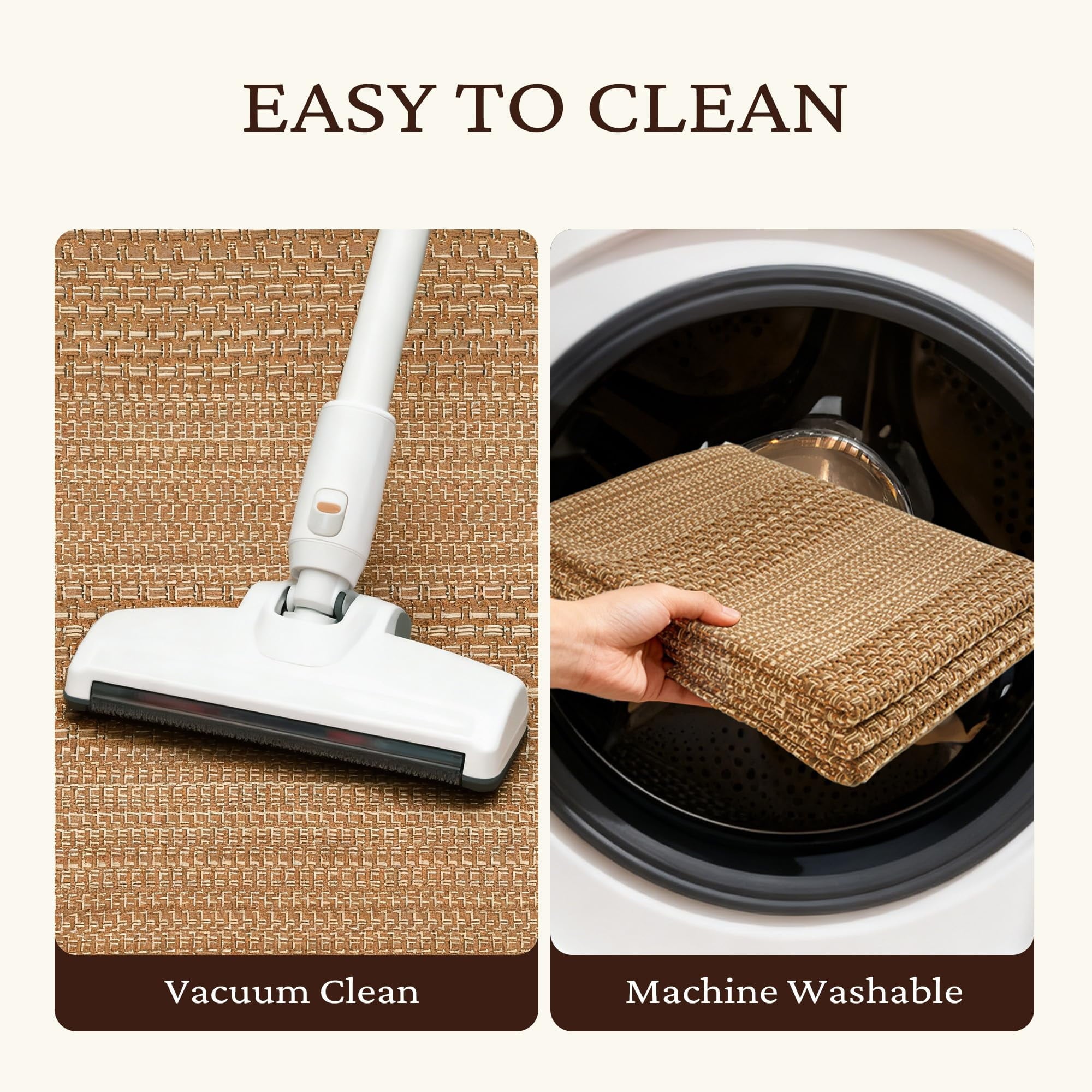 3x5 ft Area Rug - Machine Washable Non-Slip Boho Rug for Living Room, Braided Rug for Bedroom, Dining Room, Home Office - Soft, Lightweight, Stain-Resistant, Soundproof - Light Taupe Brown