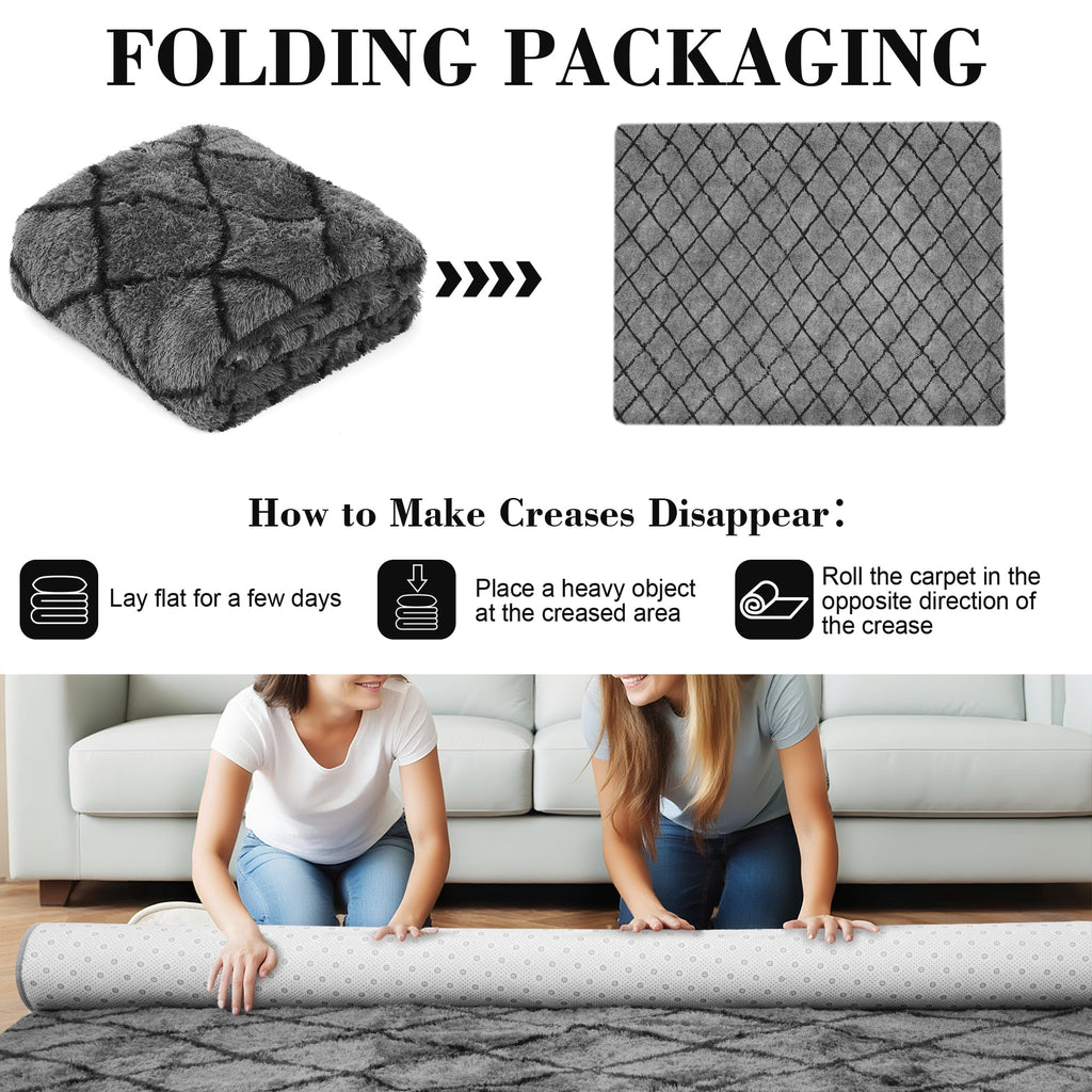 CozyDesg Shag Area Rugs,5'x7' Soft Fluffy Shaggy Carpet for Living Room,Large Rug for Bedroom Dining Room Home Decor Room Decor,Dark Gray & Black