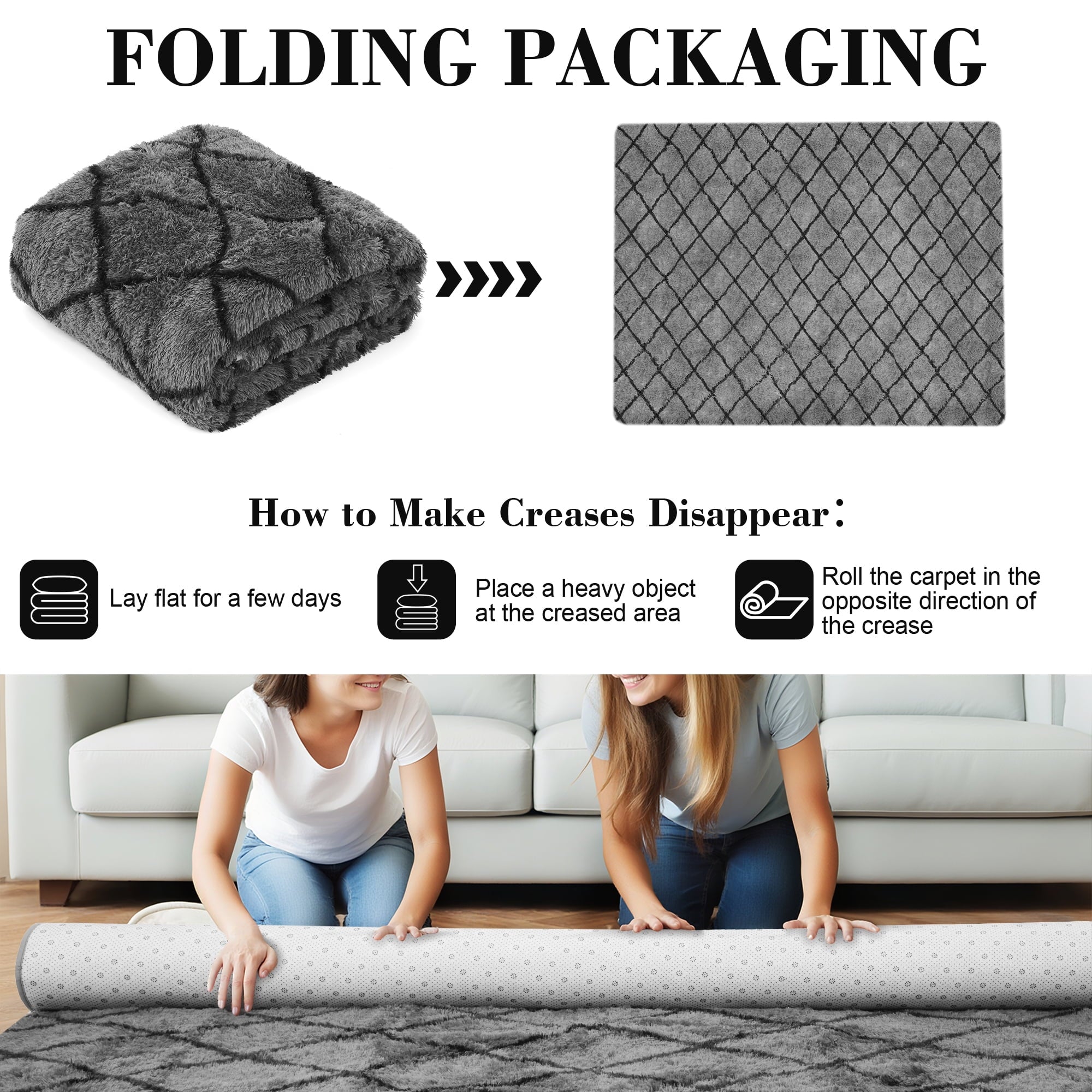 CozyDesg Shag Area Rugs,5'x7' Soft Fluffy Shaggy Carpet for Living Room,Large Rug for Bedroom Dining Room Home Decor Room Decor,Dark Gray & Black