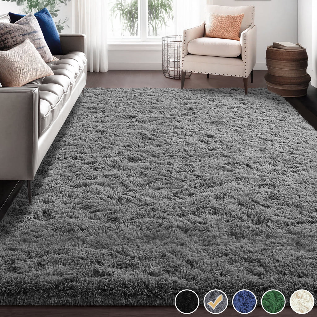 Nefoso Shag Area Rug, 5ft x 7ft Soft Fluffy Area Rugs for Living Room Bedroom Decor Carpet, Dark Gray