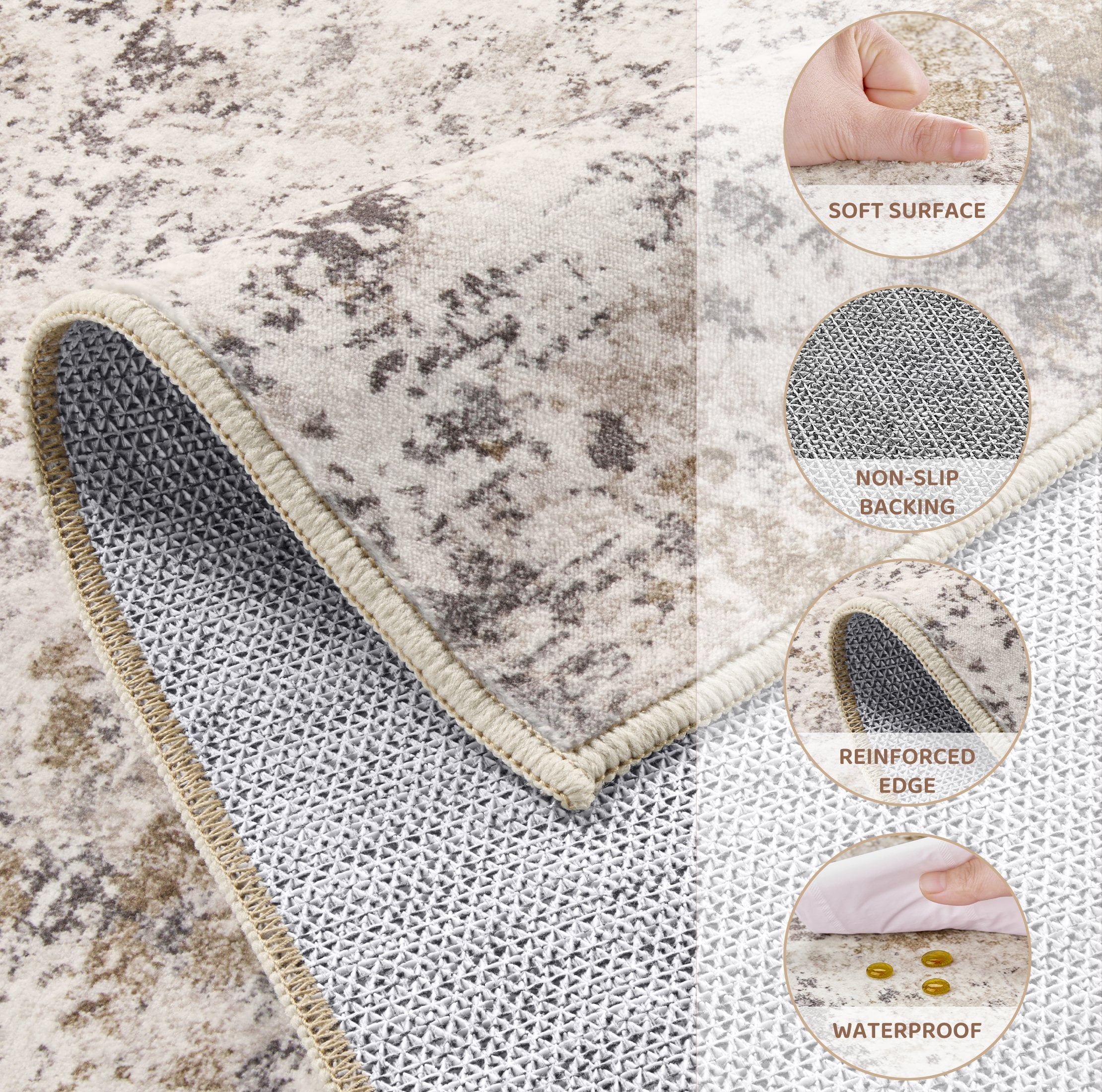 UERMEI 9'x12' Large Area Rugs for Living Room, Washable Non-slip Soft Indoor Modern Abstract Rug for Bedroom Dining Room Office Home Decor Carpet,Brown