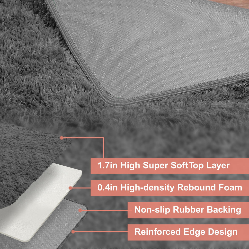 Nefoso Shag Area Rug, 5ft x 7ft Soft Fluffy Area Rugs for Living Room Bedroom Decor Carpet, Dark Gray