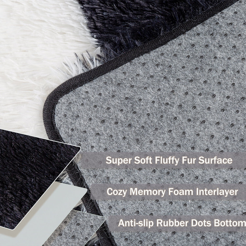 BERTHMEER 8'x10' Shag Ultra-Soft Area Rugs，Fluffy Rugs Carpets for Living Room Bedroom High-Plie Soft Checkered Rugs, Black White