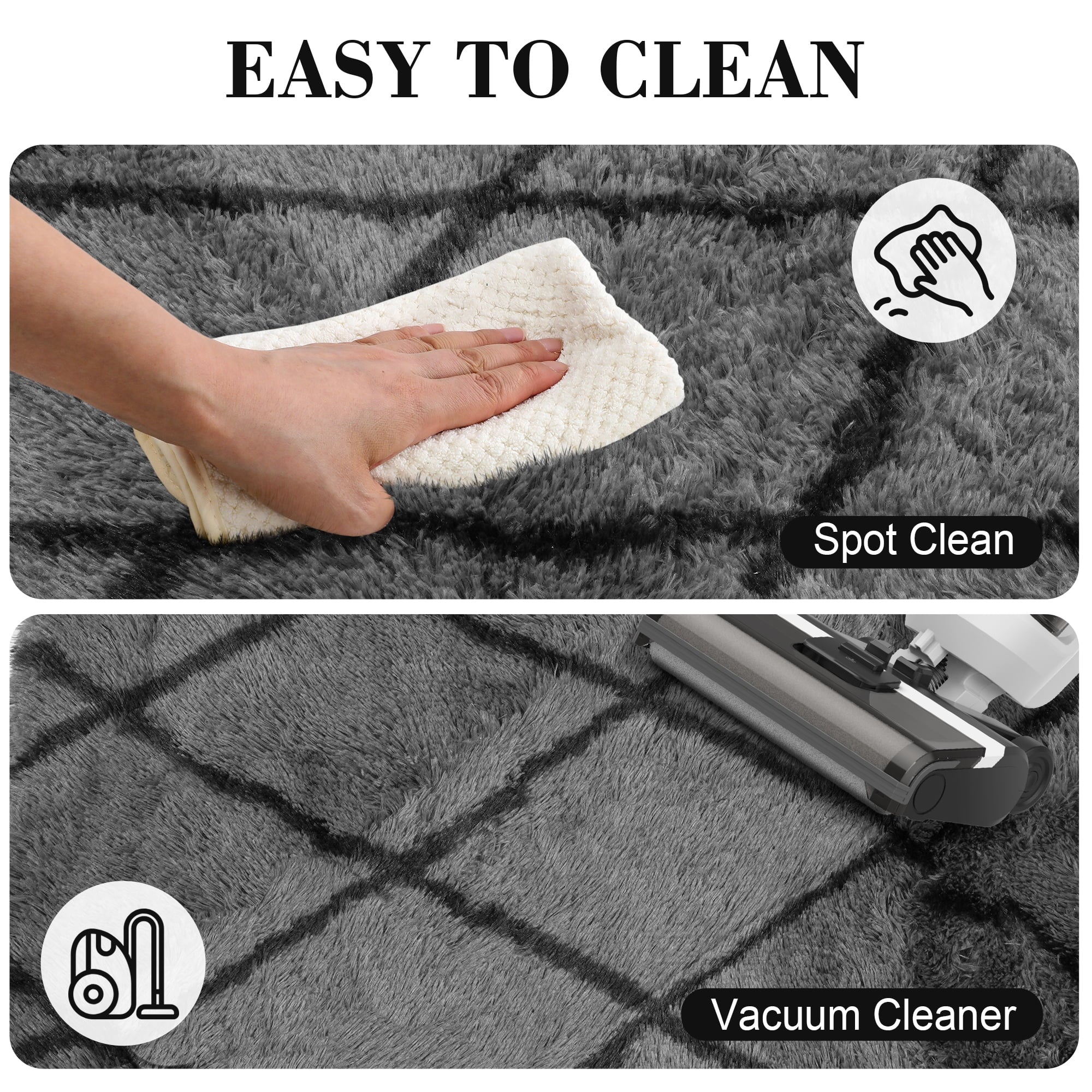 CozyDesg Shag Area Rugs,5'x7' Soft Fluffy Shaggy Carpet for Living Room,Large Rug for Bedroom Dining Room Home Decor Room Decor,Dark Gray & Black