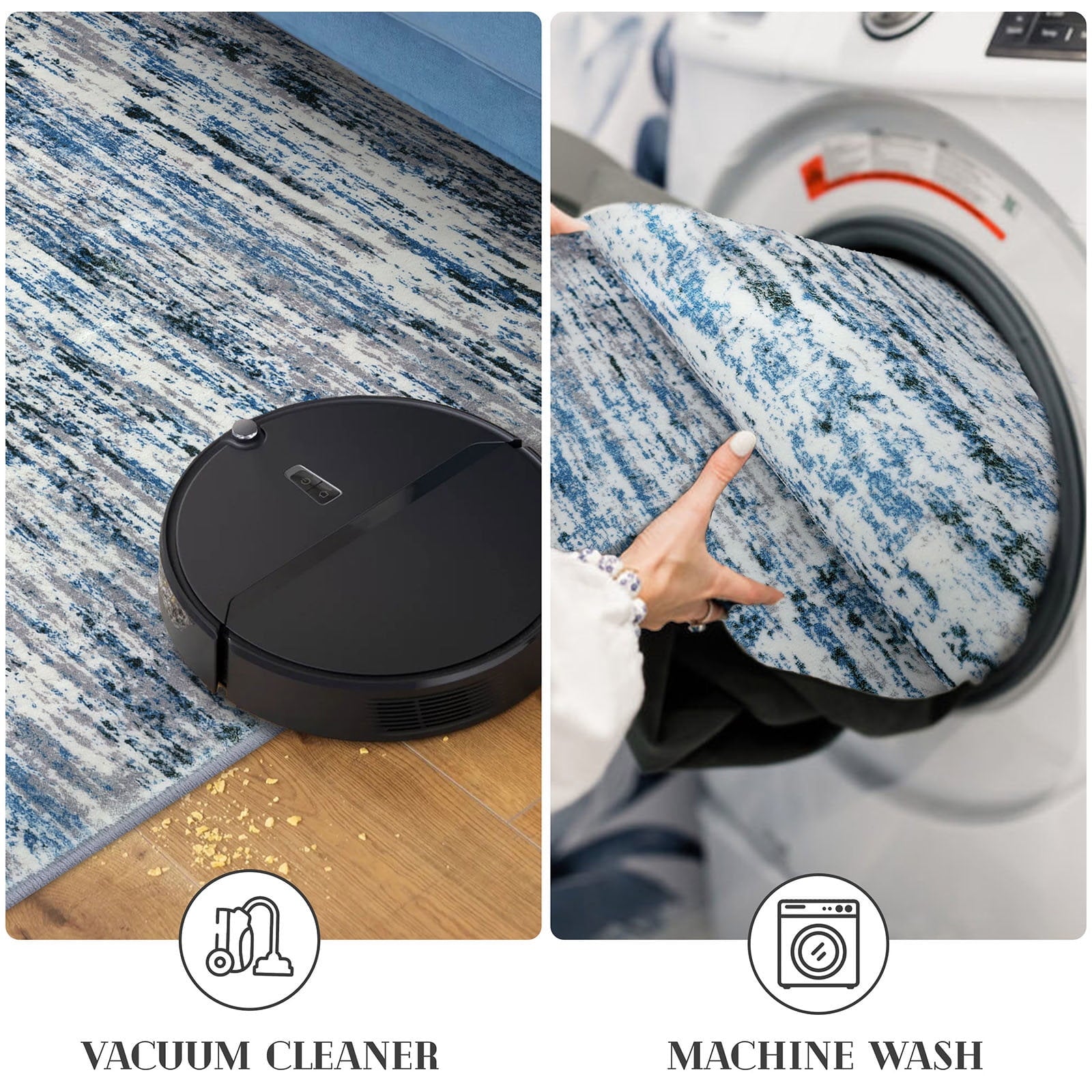 Suelur Runner Rug for Hallways Washable Kitchen Runner Non-Slip Soft 2x8 Runner Rug Thin Print Faux Wool Carpet Runner for Entryway Bedroom Laundry Room Indoor Home, Grey Blue White