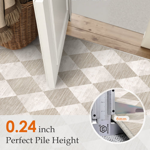 BERTHMEER 2'x6' Rhombus Checkered Runner Rugs for Hallway Entryway Bathroom Bedroom Kitchen Non Slip Washable Geometric Modern Contemporary Runner Rugs,Beige