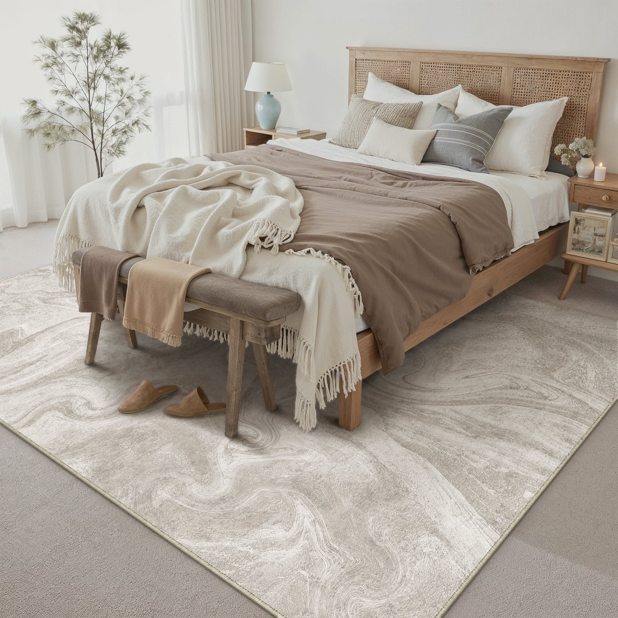 BERTHMEER 8'x10' Area Rugs for Living Room Large Abstract Bedroom Dining Room Farmhouse Modern Machine Washable Non-slip Contemporary Large Rugs,Beige