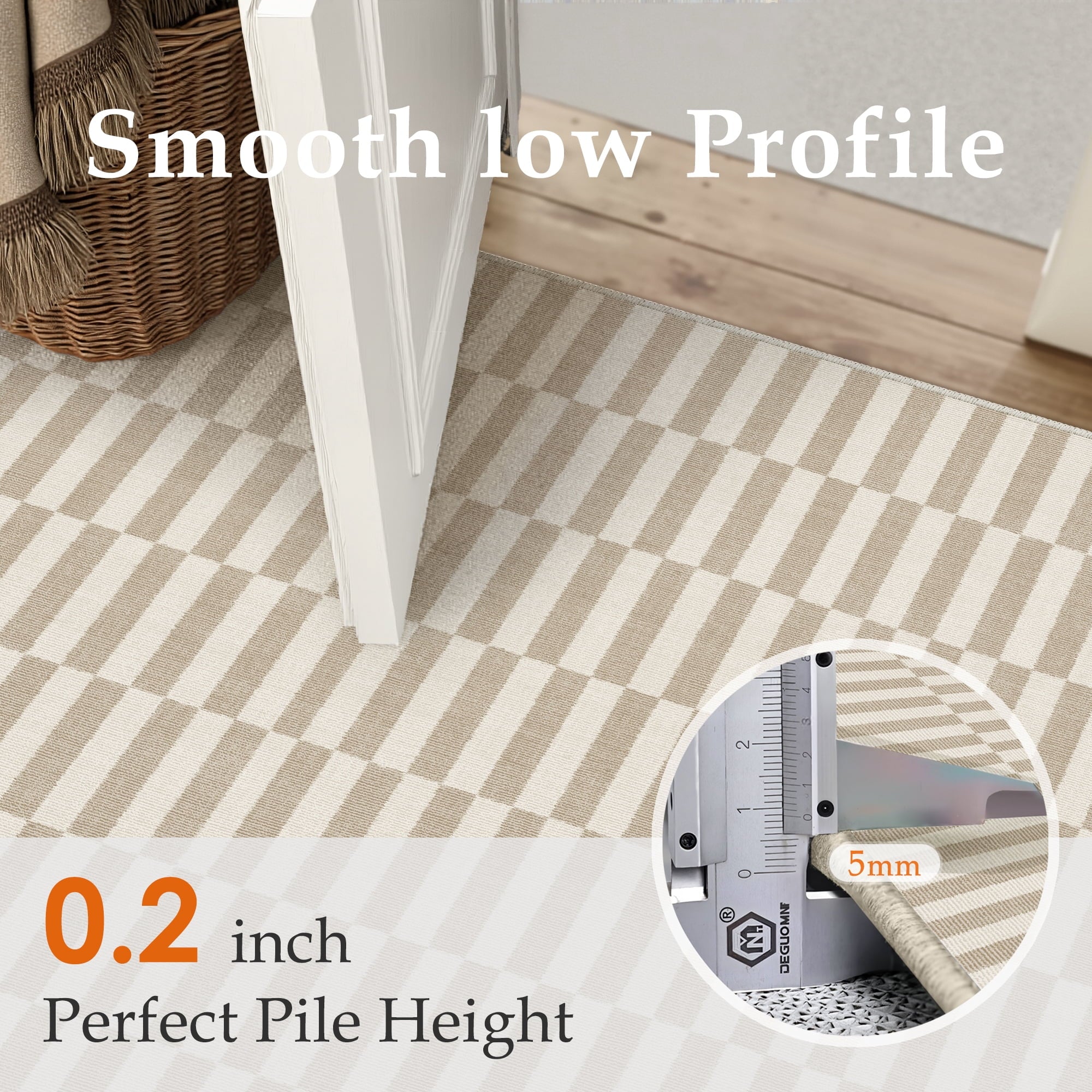 BERTHMEER 5'x7' Area Rugs for Living Room Light Brown Beige Rugs for Bedroom Kitchen Non Slip Washable Modern Contemporary Geometric Carpets Home Office Dorm Dining Room Striped Pattern Throw Rugs