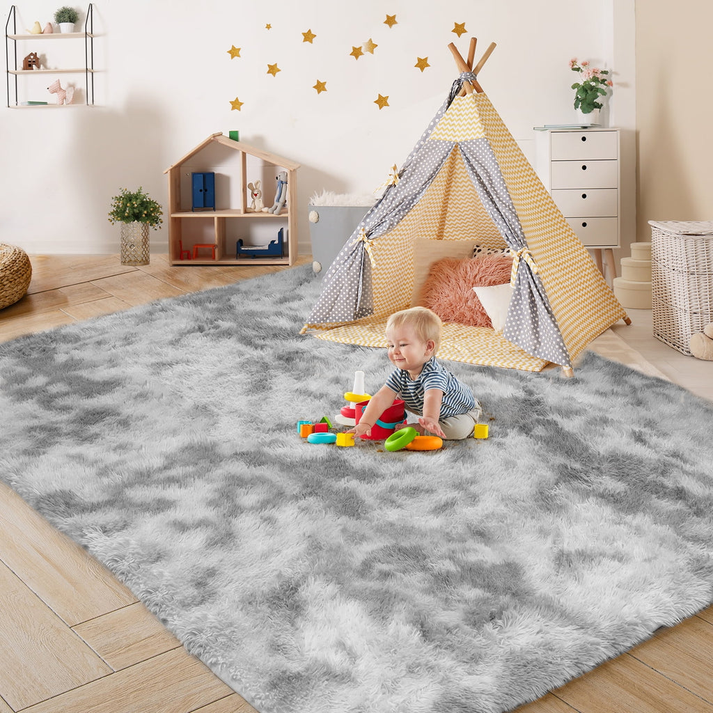 UNTIMATY 8ft x 10ft Area Rug, Soft Fluffy Area Rugs for Living Room Bedroom Kids Room Decor Carpet, Light Gray