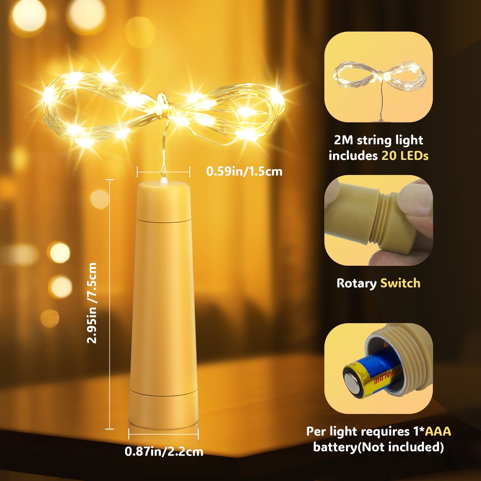 PChero 10 Pack Wine Bottle Lights with Cork & Remote, 6.6ft 20 LED Cork Lights Battery Operated, Waterproof Mini Fairy Lights for Liquor Bottles DIY Wedding Party Bar Christmas Décor, Warm White