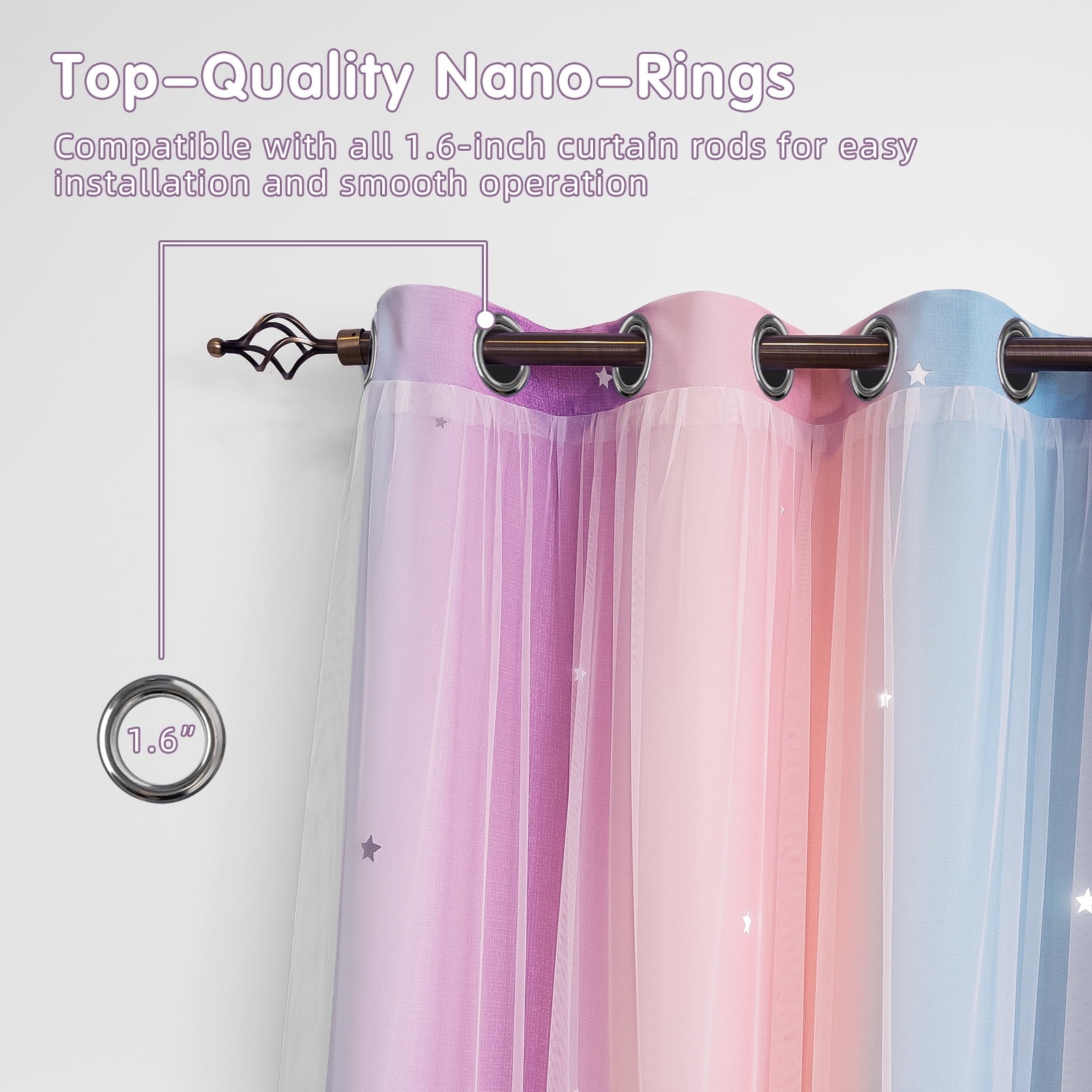 CshidWorld Blackout Curtains for Girls Kids Bedroom, Colorful Double Layer Star Cut Out Curtains for Girls Room Nursery Home Decor, 52''x 84'', 2 Panels