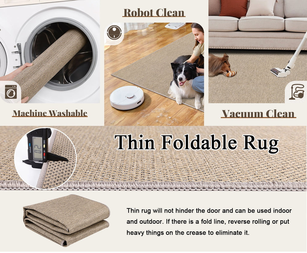 Findosom 2'x6' Jute Washable Runner Rug Non Slip Natural Woven Texture Floor Carpet Farmhouse Rug for Living Room,Bedroom,Kitchen,Entryway,Outdoor,Patio Rug,Stain Resistant Rustic Rugs,Natural