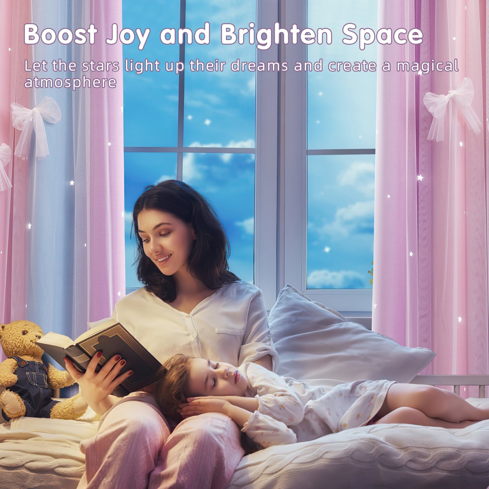 CshidWorld Blackout Curtains for Girls Kids Bedroom, Colorful Double Layer Star Cut Out Curtains for Girls Room Nursery Home Decor, 52''x 84'', 2 Panels