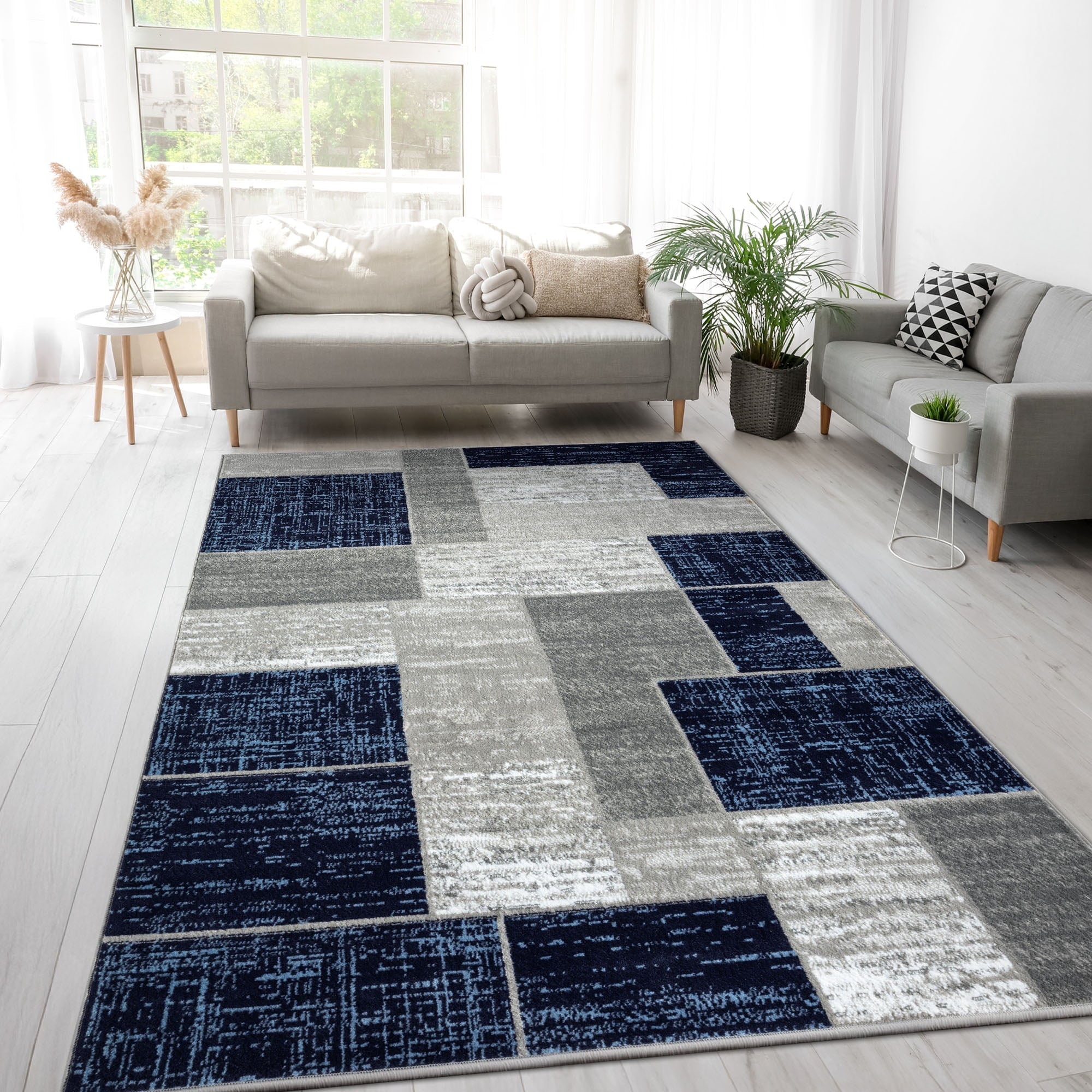 L'Baiet Verena Geometric Area Rug Blue Grey 8' x 10' Large Area Rugs Carpet for Living Room, Bedroom, Dining Table, Office, Hallway, Foyer | Neutral Colorful Modern Abstract Home Decor