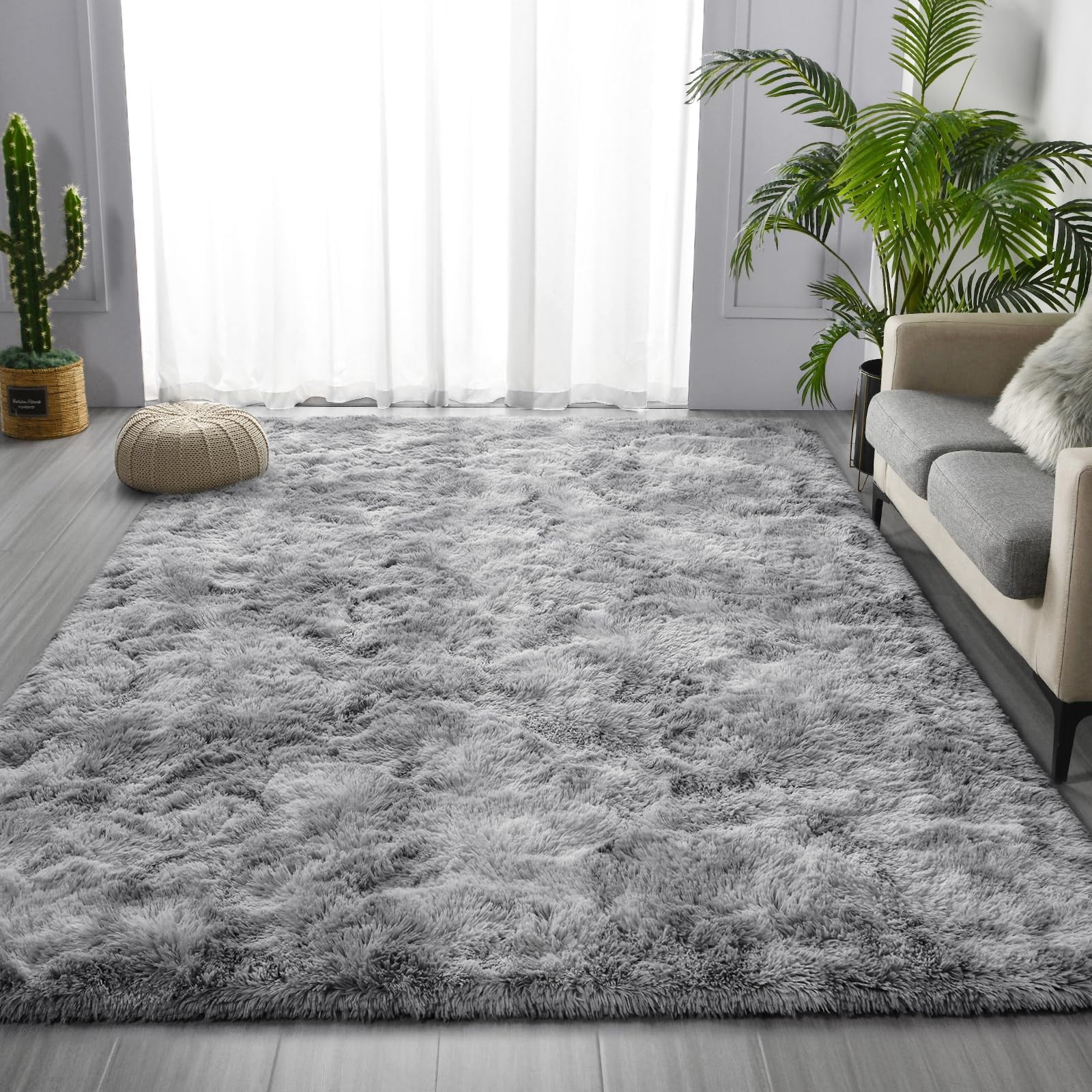 Area Rug for Living Room,Brochao 5ft x 8ft Ultra Shag Area Rug Fluffy Rug,Soft Fuzzy Non-Slip Carpet Mat for Home Decor,Grey