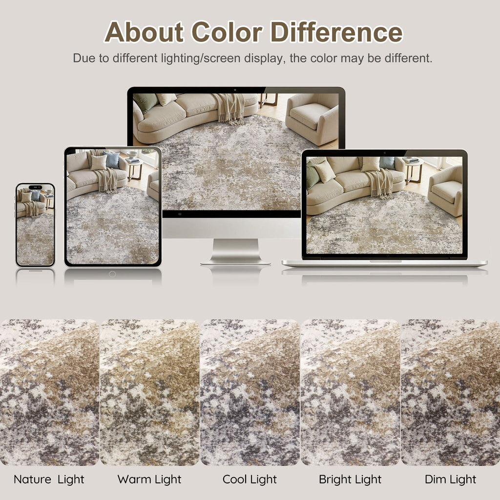 UERMEI 9'x12' Large Area Rugs for Living Room, Washable Non-slip Soft Indoor Modern Abstract Rug for Bedroom Dining Room Office Home Decor Carpet,Brown