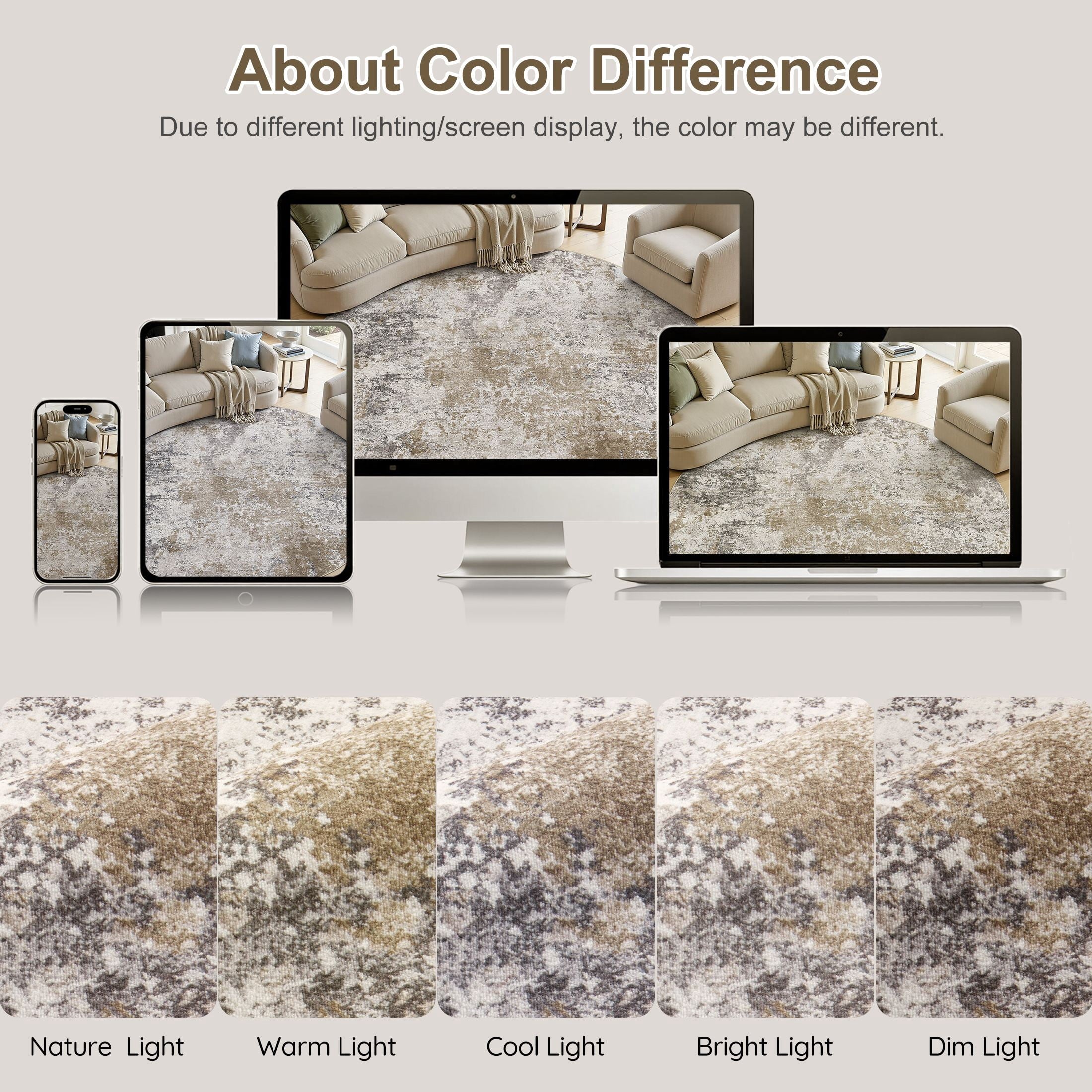 UERMEI 9'x12' Large Area Rugs for Living Room, Washable Non-slip Soft Indoor Modern Abstract Rug for Bedroom Dining Room Office Home Decor Carpet,Brown