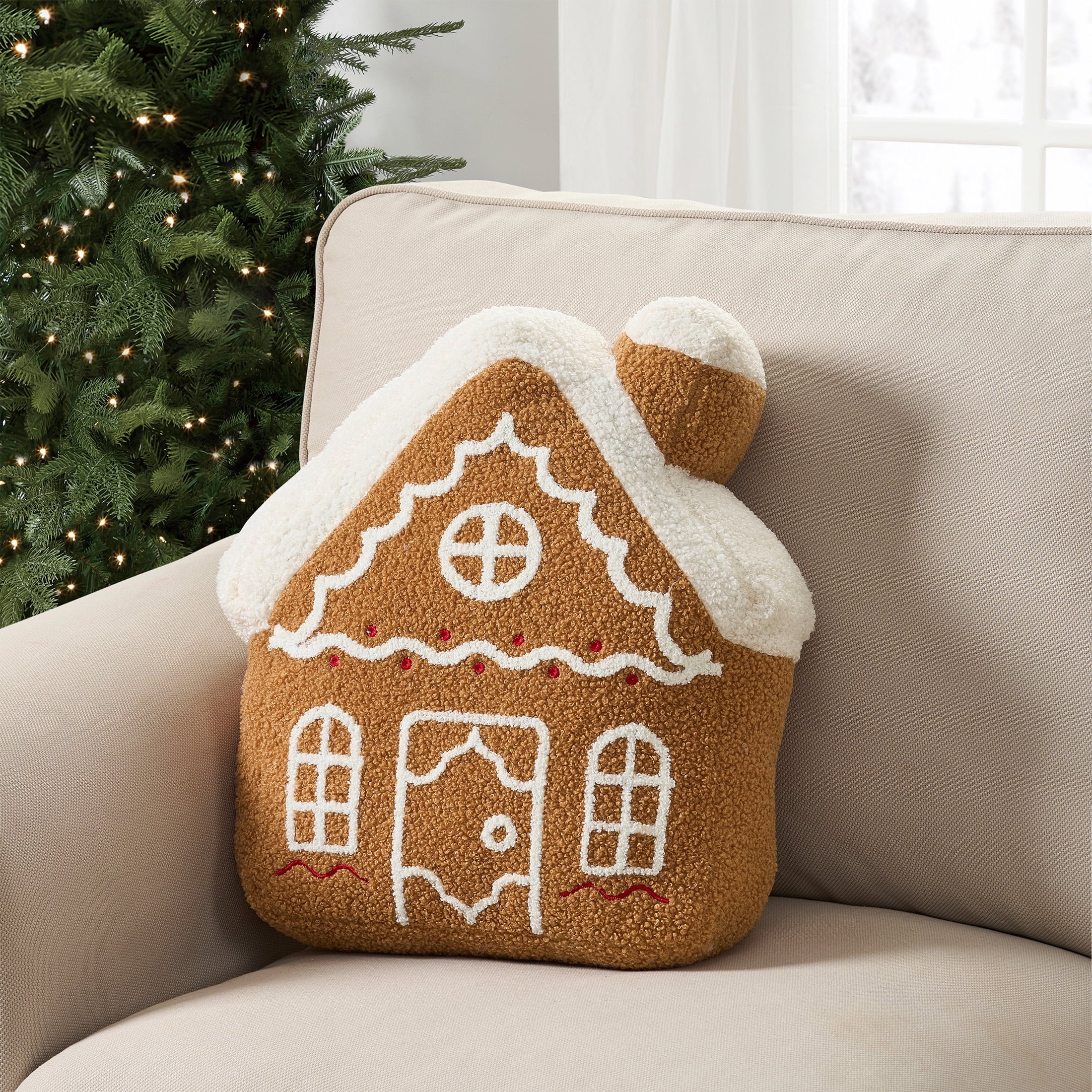 My Texas House 16" x 14" Gingerbread House Shaped Decorative Pillow