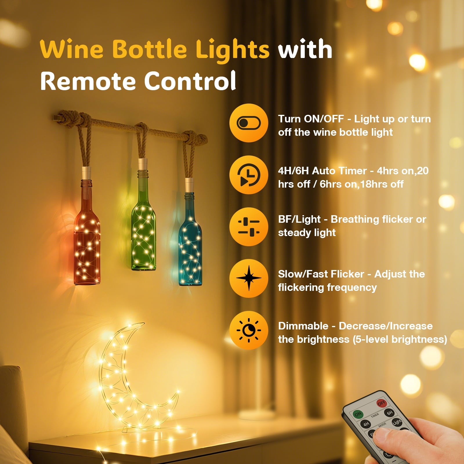 PChero 10 Pack Wine Bottle Lights with Cork & Remote, 6.6ft 20 LED Cork Lights Battery Operated, Waterproof Mini Fairy Lights for Liquor Bottles DIY Wedding Party Bar Christmas Décor, Warm White