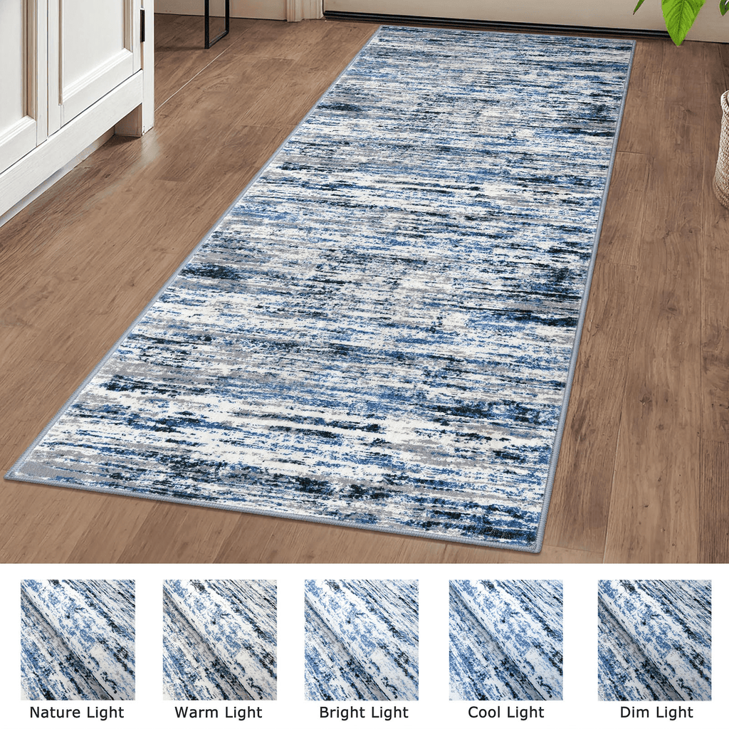 Suelur Runner Rug for Hallways Washable Kitchen Runner Non-Slip Soft 2x8 Runner Rug Thin Print Faux Wool Carpet Runner for Entryway Bedroom Laundry Room Indoor Home, Grey Blue White