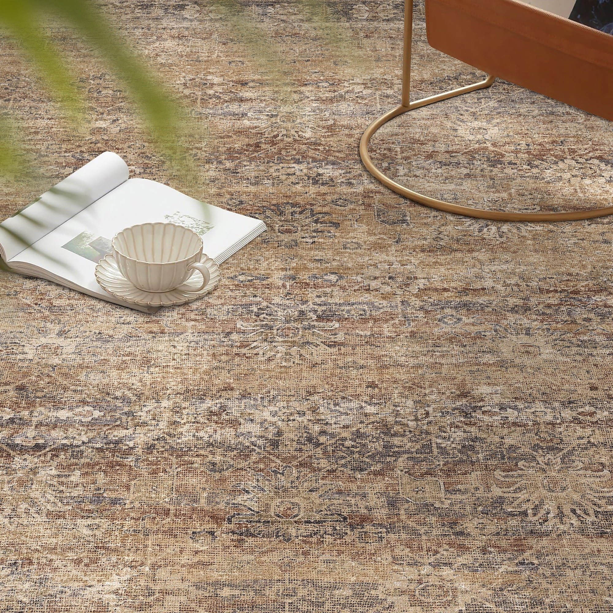 BERTHMEER 8'x10' Area Rugs for Living Room Bedroom Office Dining Room Farmhouse Large Brown Rugs Vintage Oriental Traditional Distressed Non Slip Washable Rugs Carpets