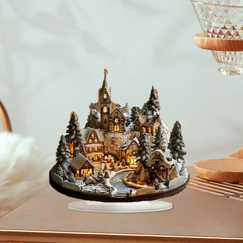 Christmas Village Tabletop Decor Set, Miniature Snowy City Scene Desktop Office Home Decoration for Christmas Holiday Festive Decor