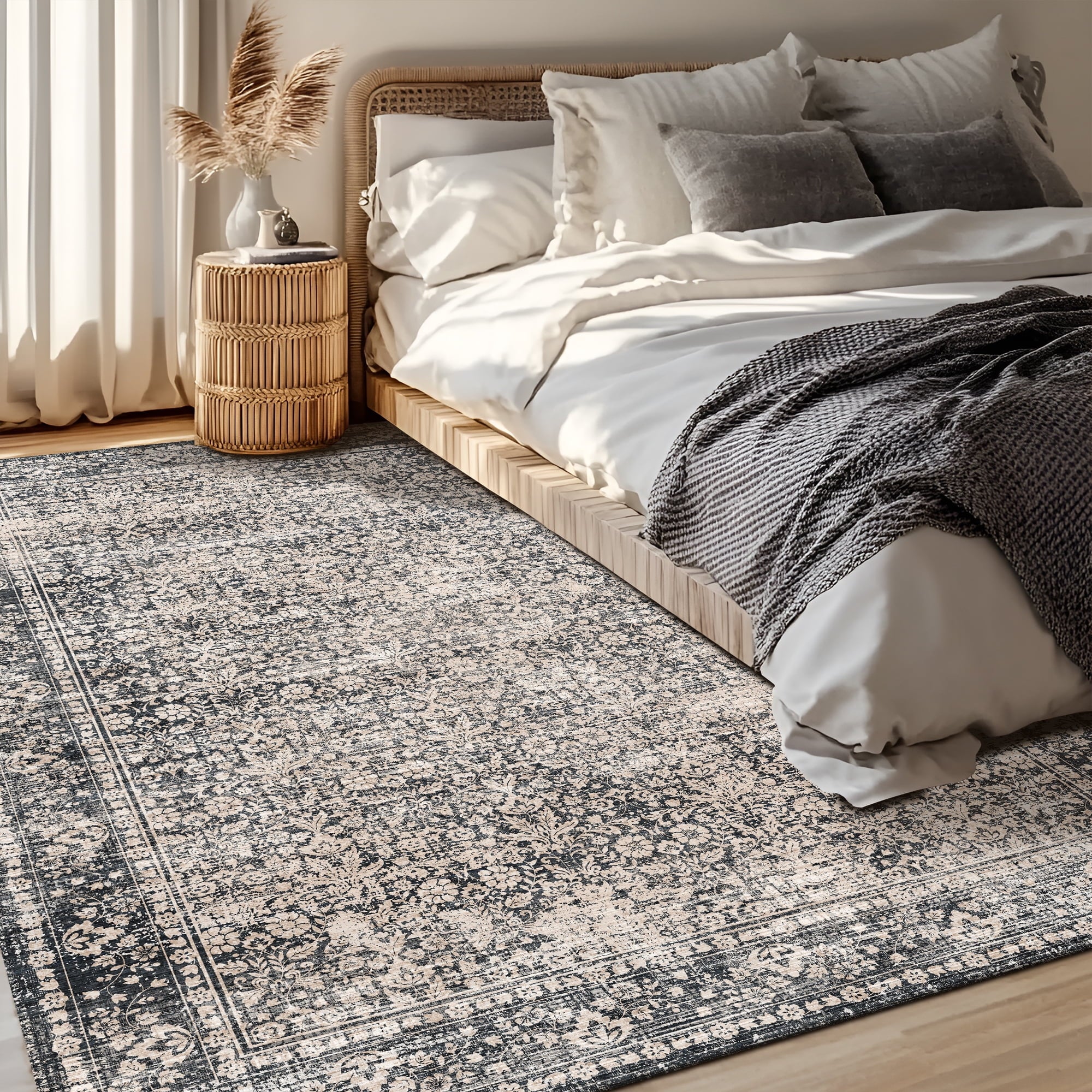 Pentantan 5'x7' Area Rugs, Washable Vintage Boho Rugs for Living Room, Retro Soft Indoor Carpet for Bedroom, Dining Room, Office, Black