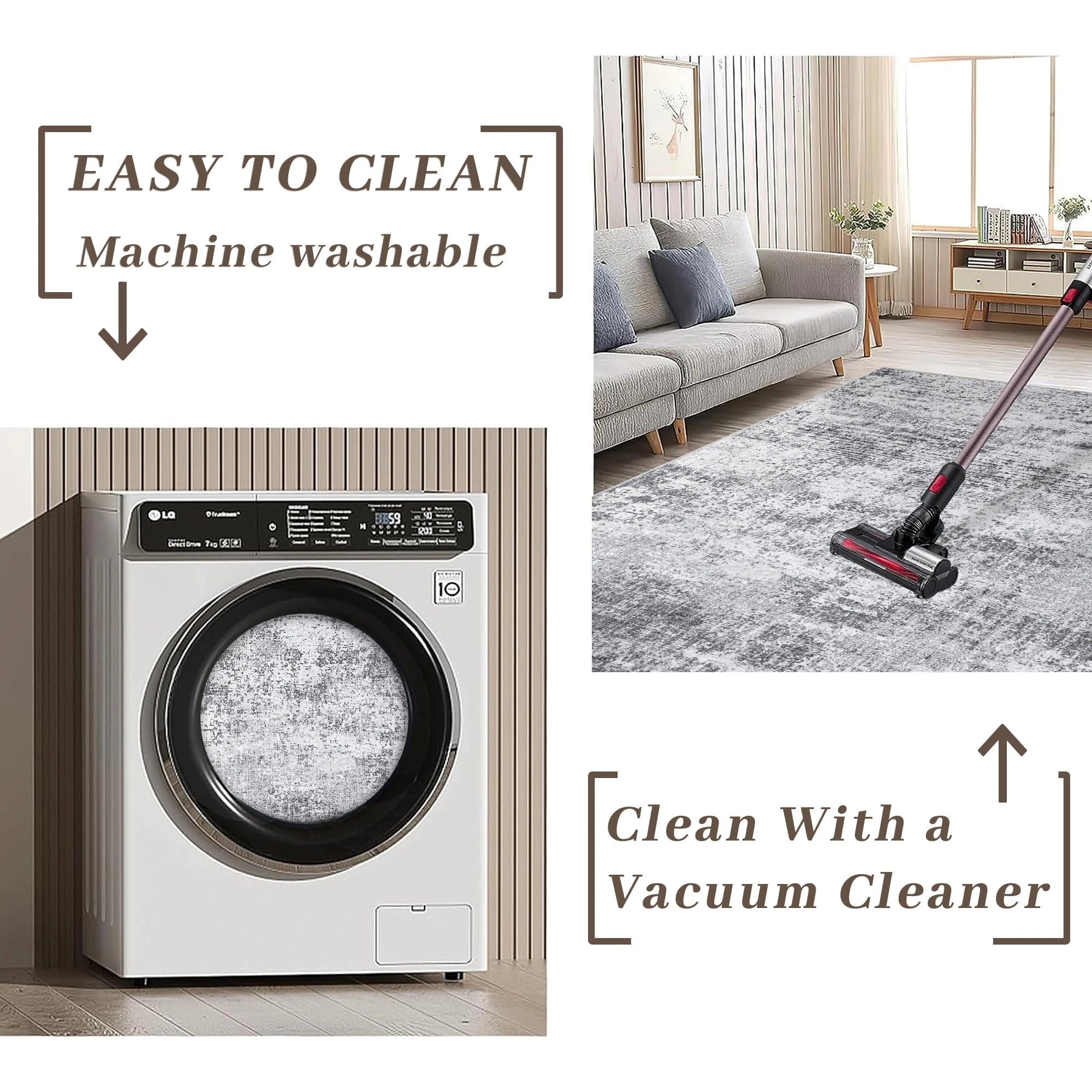 Berthmeer 6' x 9'Gray Abstract Area Rugs, Abstract Gray