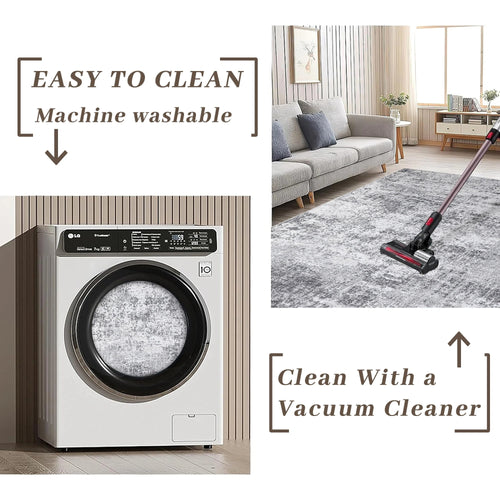 Berthmeer 6' x 9'Gray Abstract Area Rugs, Abstract Gray