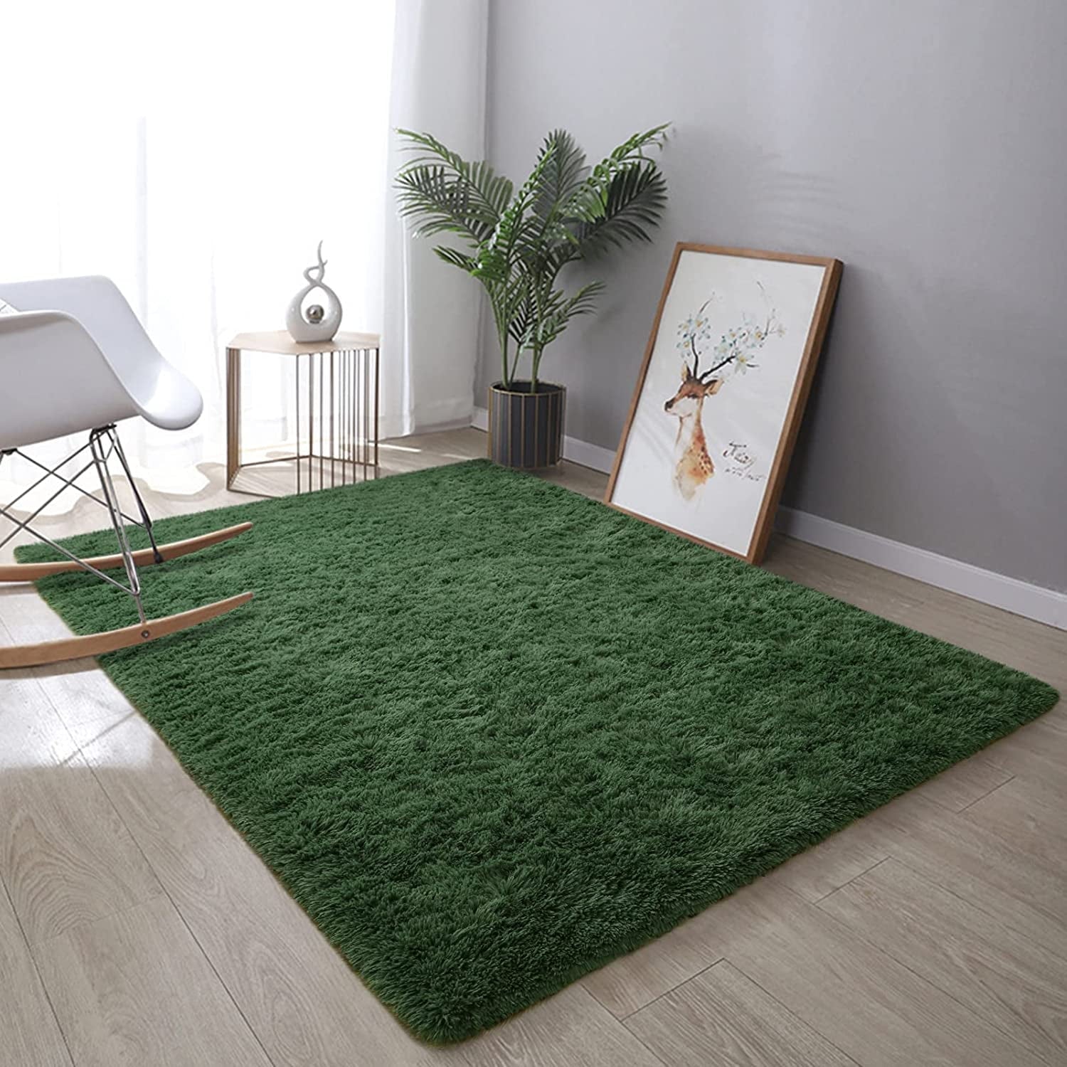 Noahas Super Soft Shaggy Rugs Fluffy Carpets, 5x8 ft, Deep-Green Area Rug for Living Room Bedroom Girls Kids Room Nursery Home Decor, Non-Slip Plush Indoor Floor Bedside Rug, 3x5 Feet Deep-Green